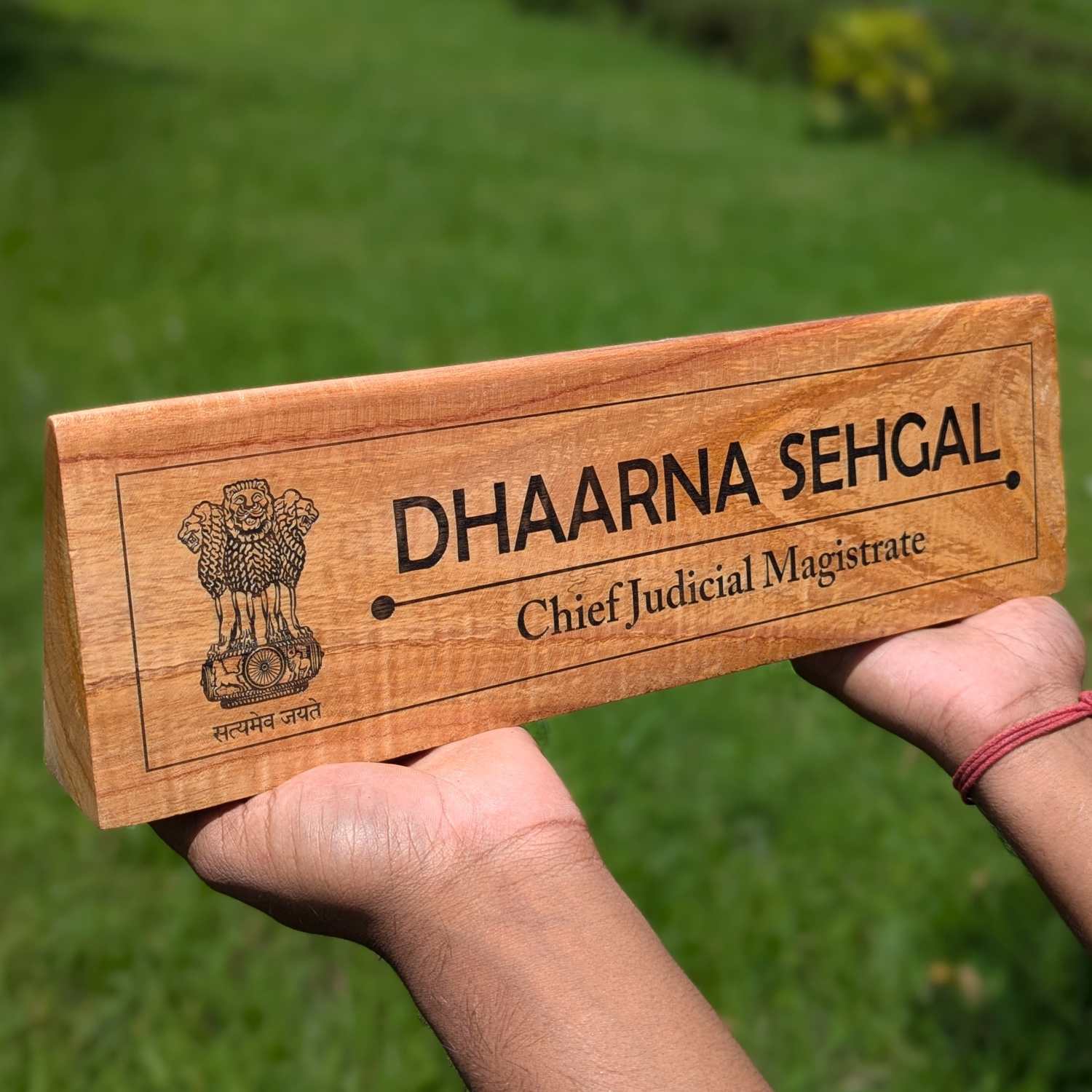 Professional Customized Triangular Desk Nameplate | Engraved with Logo & Designation - Image 3