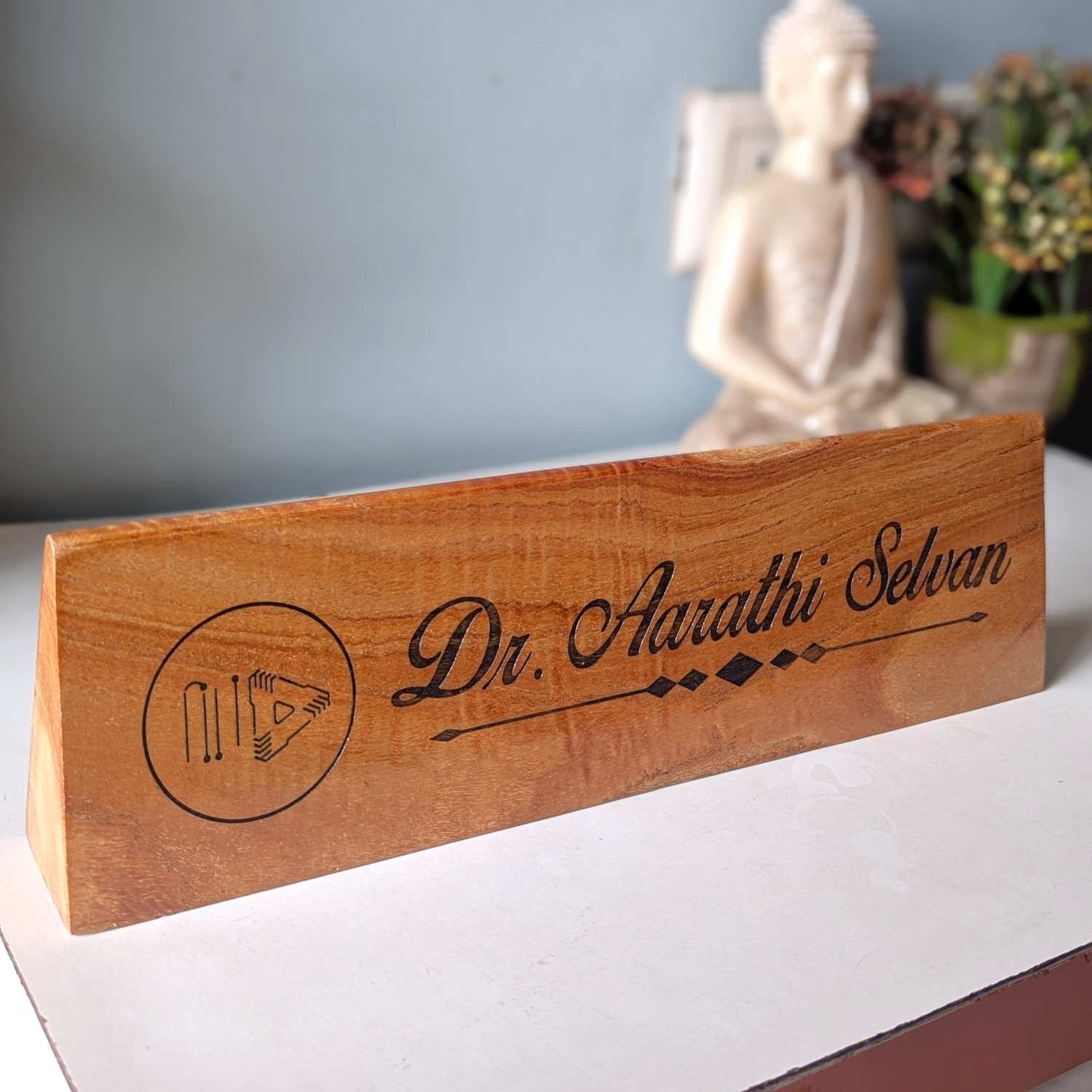 Professional Customized Triangular Desk Nameplate | Engraved with Logo & Designation - Image 7