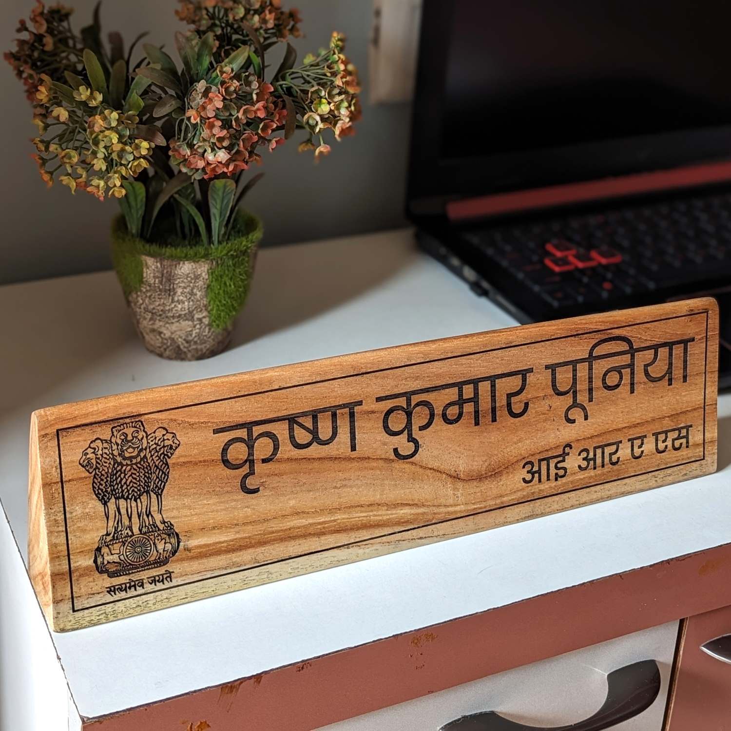 Professional Customized Triangular Desk Nameplate | Engraved with Logo & Designation - Image 9