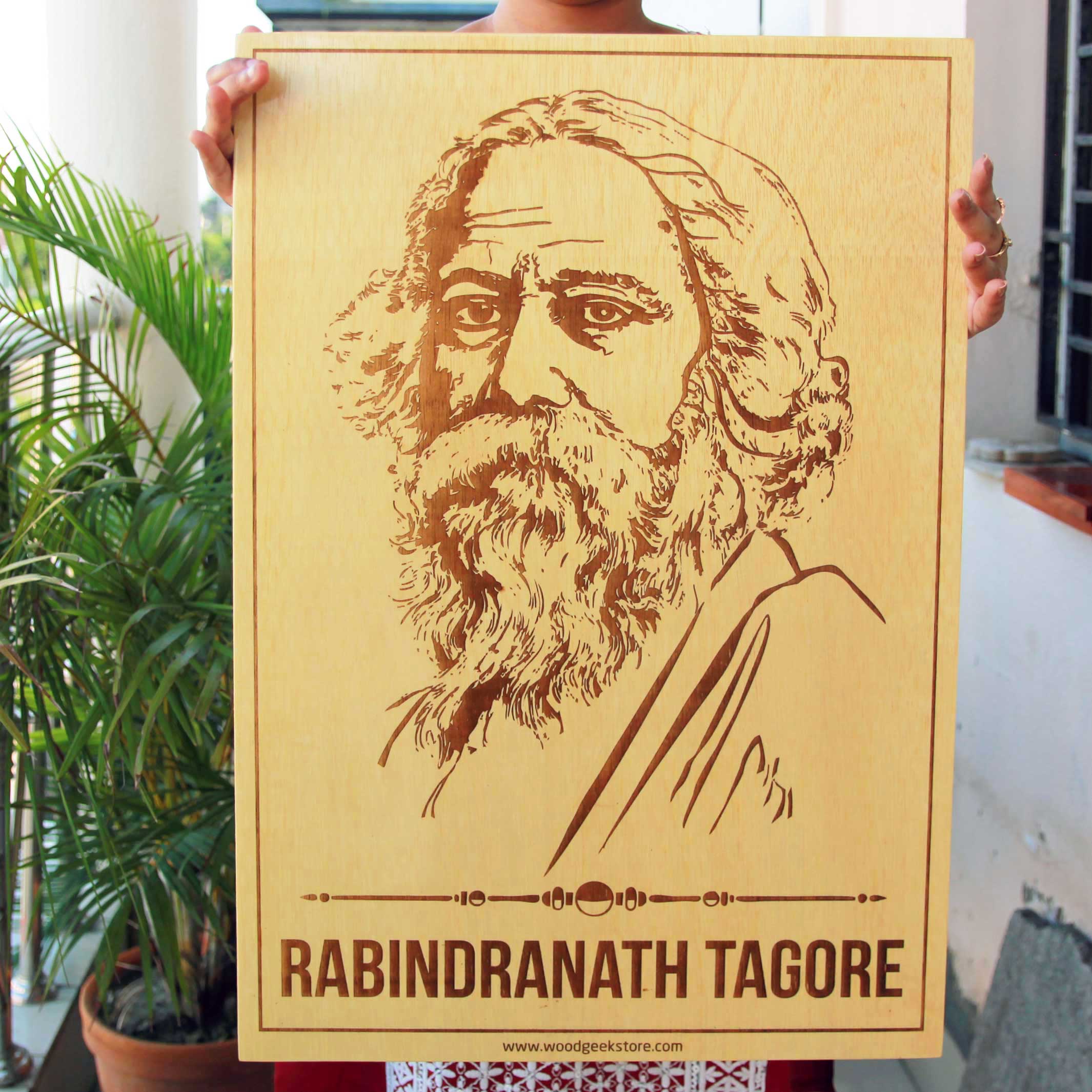 Rabindranath Tagore Engraved Wood Plaque - Image 2