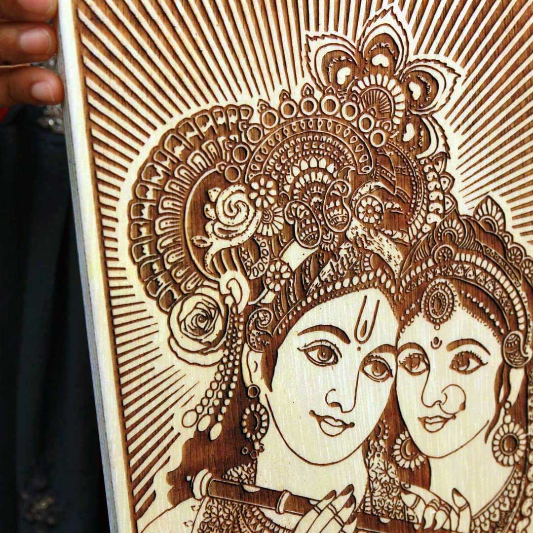 Radha Krishna Engraved In Wood | Radhakrishn Painting | Auspicious Gift - Image 4