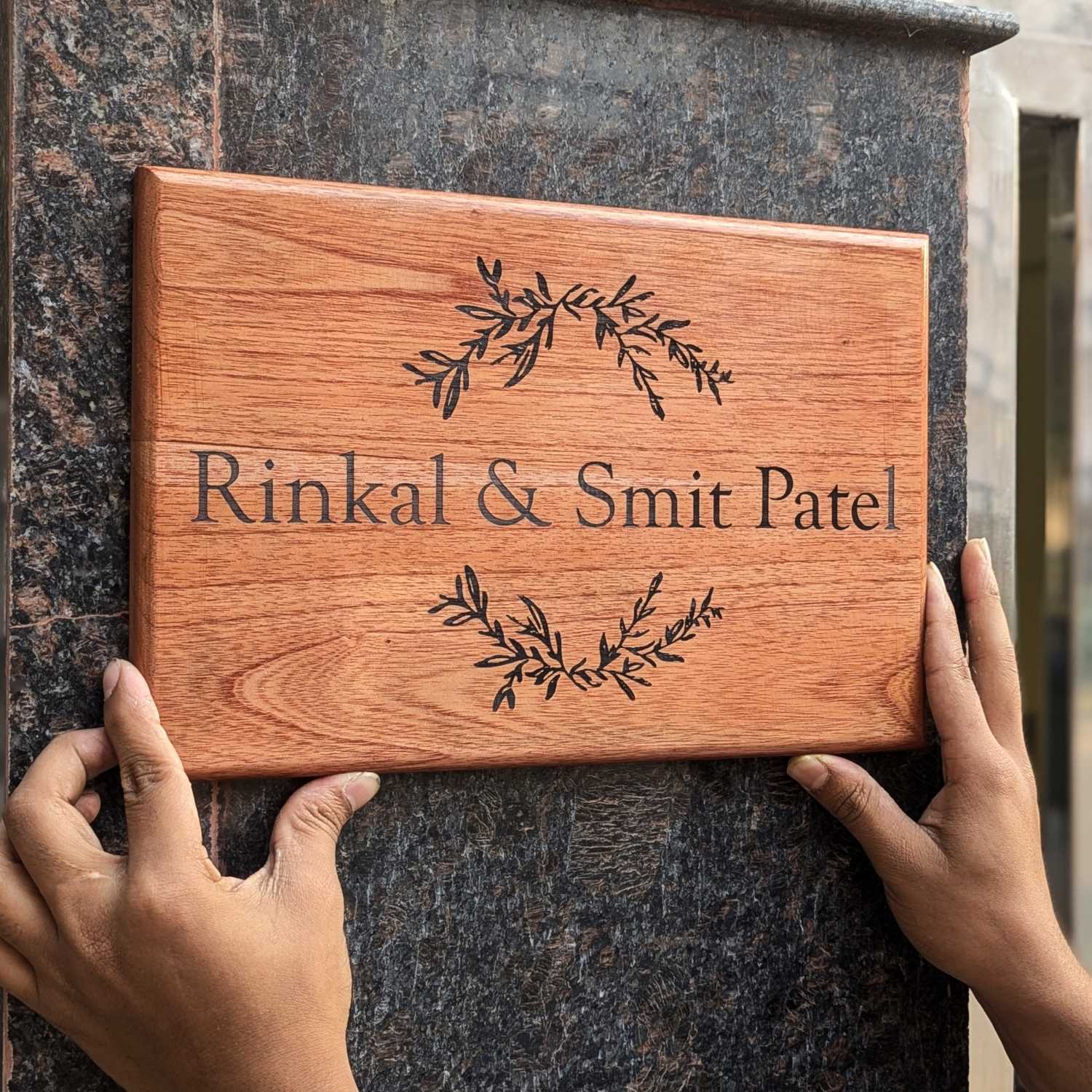 Rectangular Minimalist Modern Wood Nameplate Customized For Home & Office
