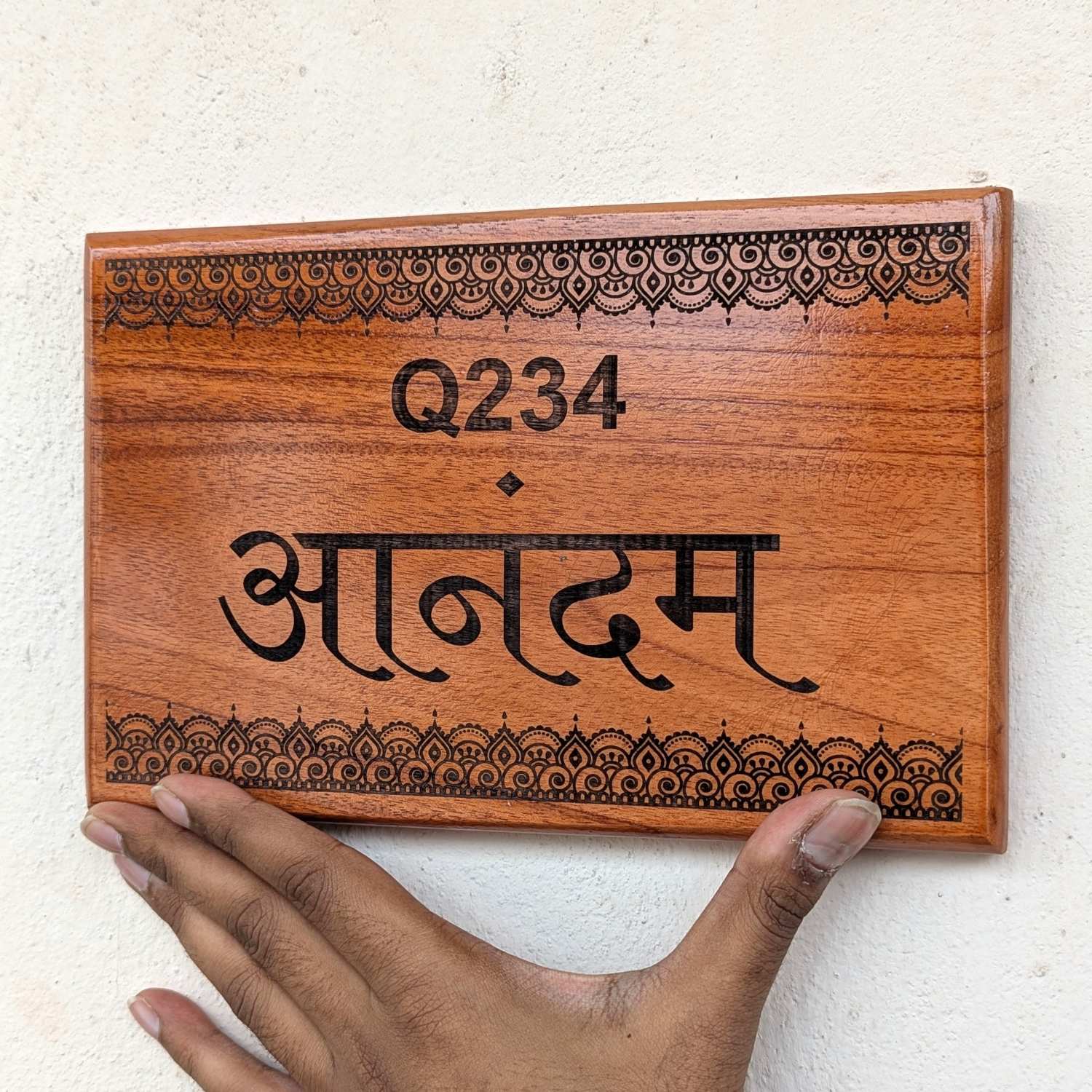 Rectangular Minimalist Modern Wood Nameplate Customized For Home & Office - Image 2