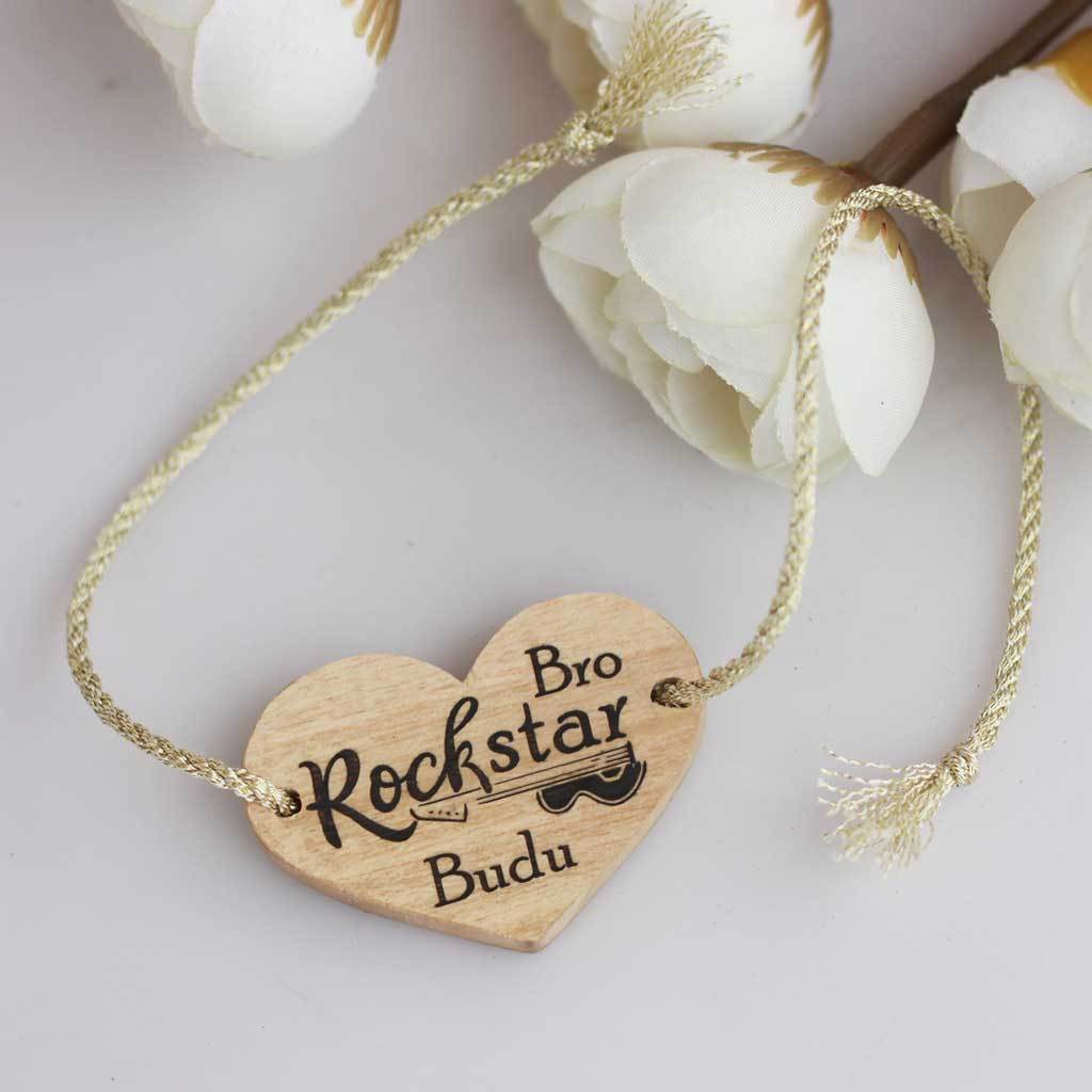 Rockstar Bro - Personalised Wooden Rakhi & Greeting Card - Image 3