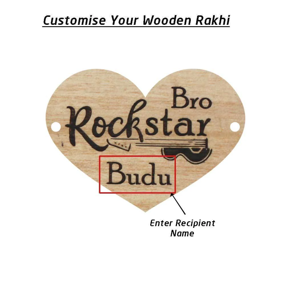 Rockstar Bro - Personalised Wooden Rakhi & Greeting Card - Image 5