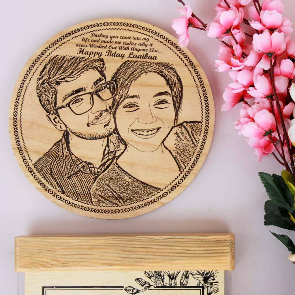 Photo Engraved Wooden Frame With Romantic Birthday Wishes