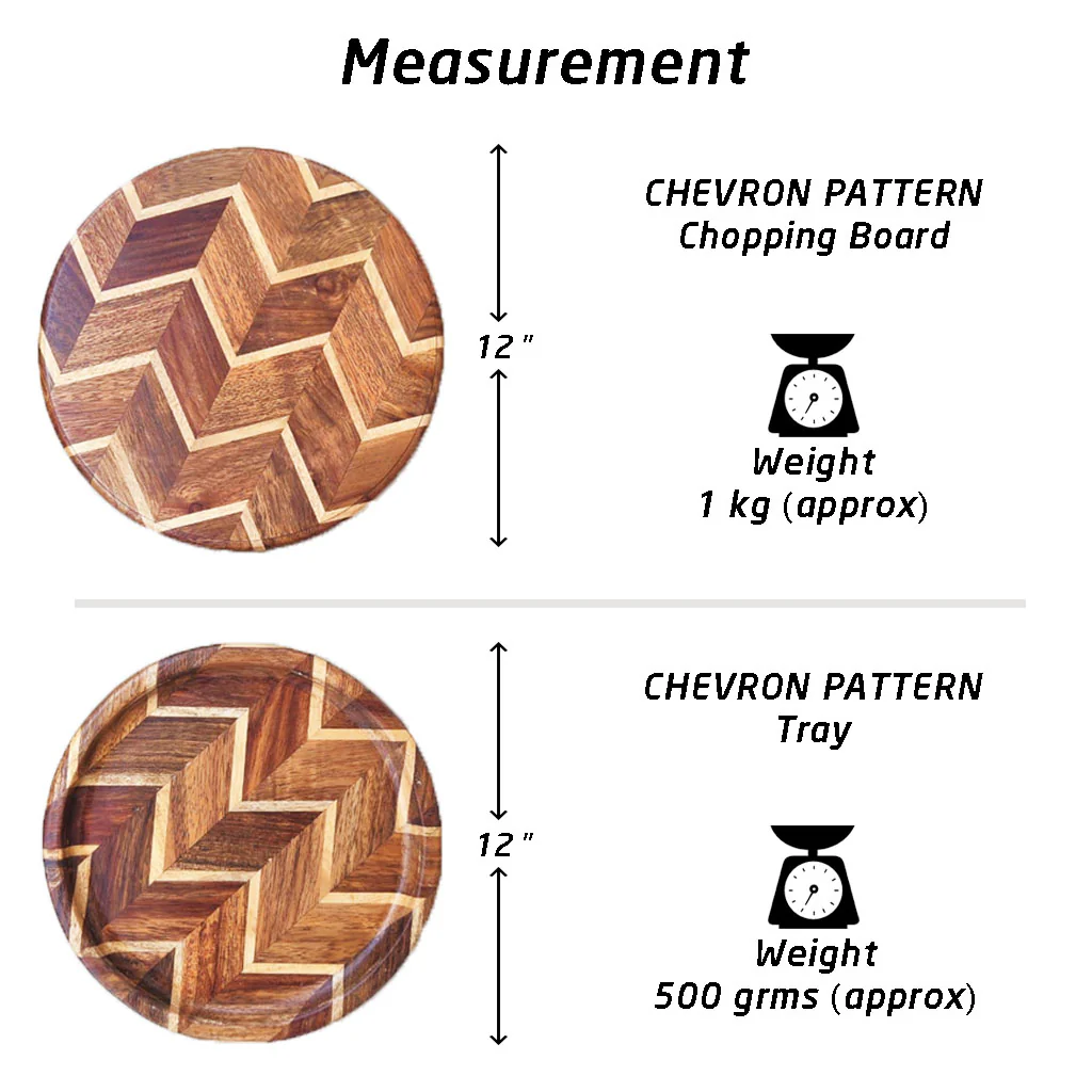 Round Chevron Wood Chopping Board & Tray: Set of 2 | Birthday Gift Set - Image 4
