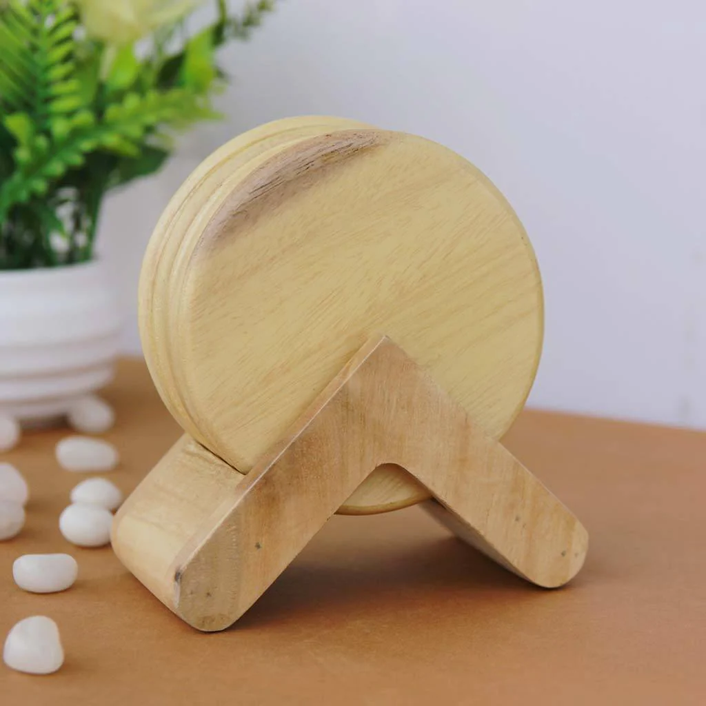 Round Wooden Coaster Set With Holder - Custom Coasters - Image 2