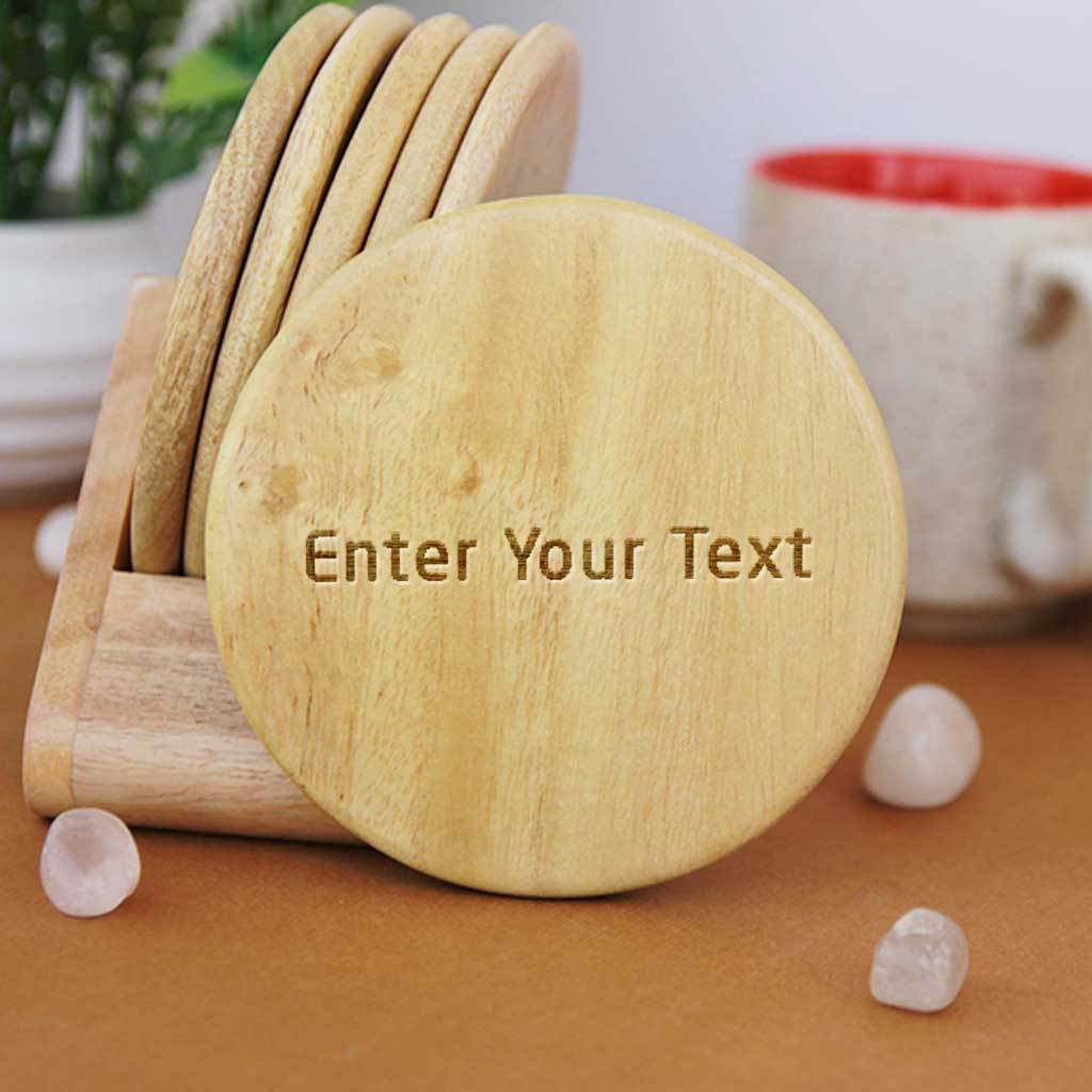 Round Wooden Coaster Set With Holder - Custom Coasters - Image 3