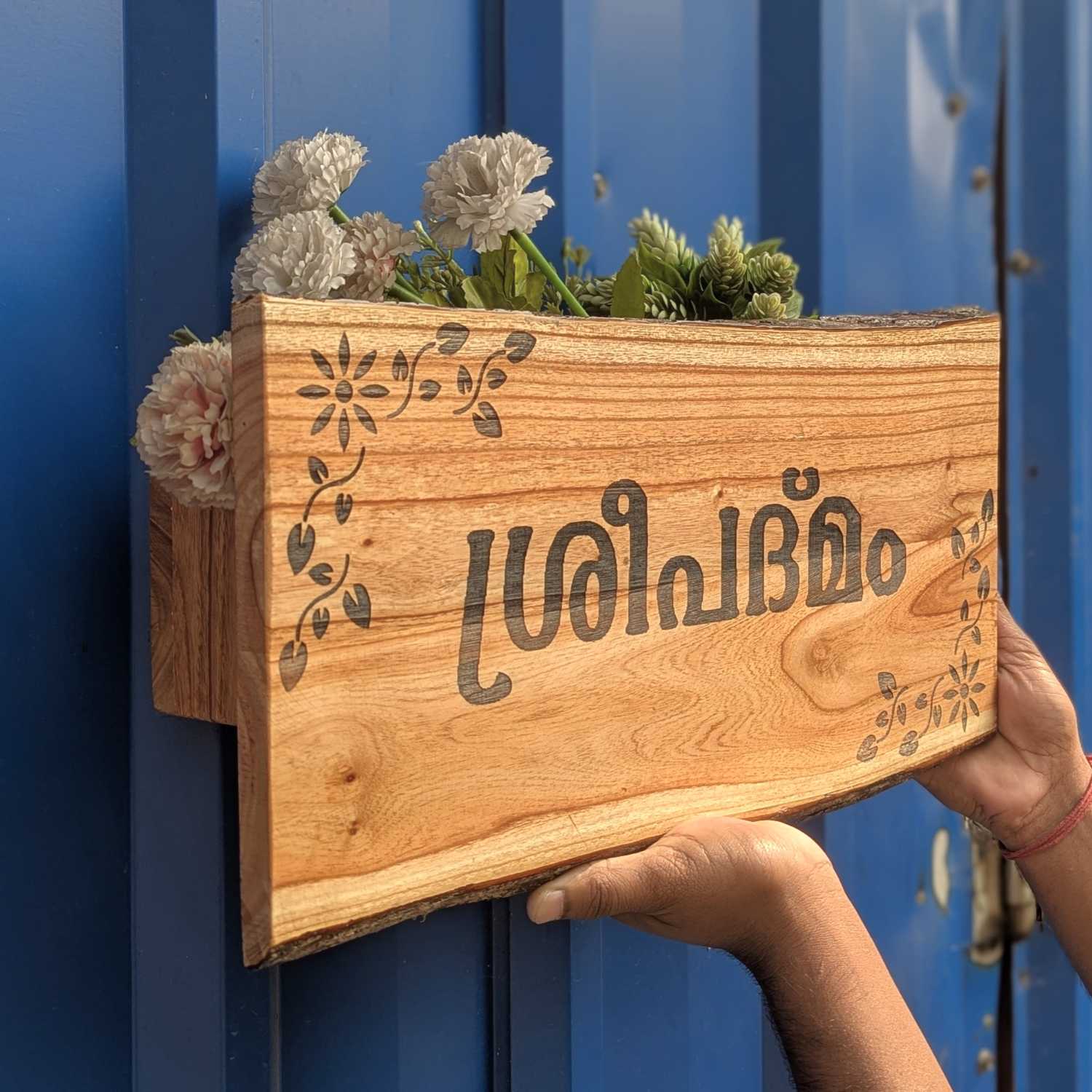 Rustic Natural Wood Name Plate with Planter | Live Edge Door Nameplate with Plant Holder - Image 2