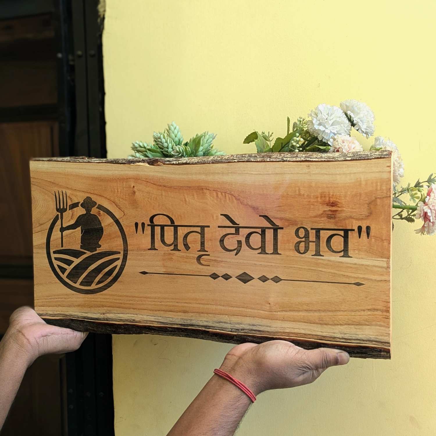 Rustic Natural Wood Name Plate with Planter | Live Edge Door Nameplate with Plant Holder - Image 3