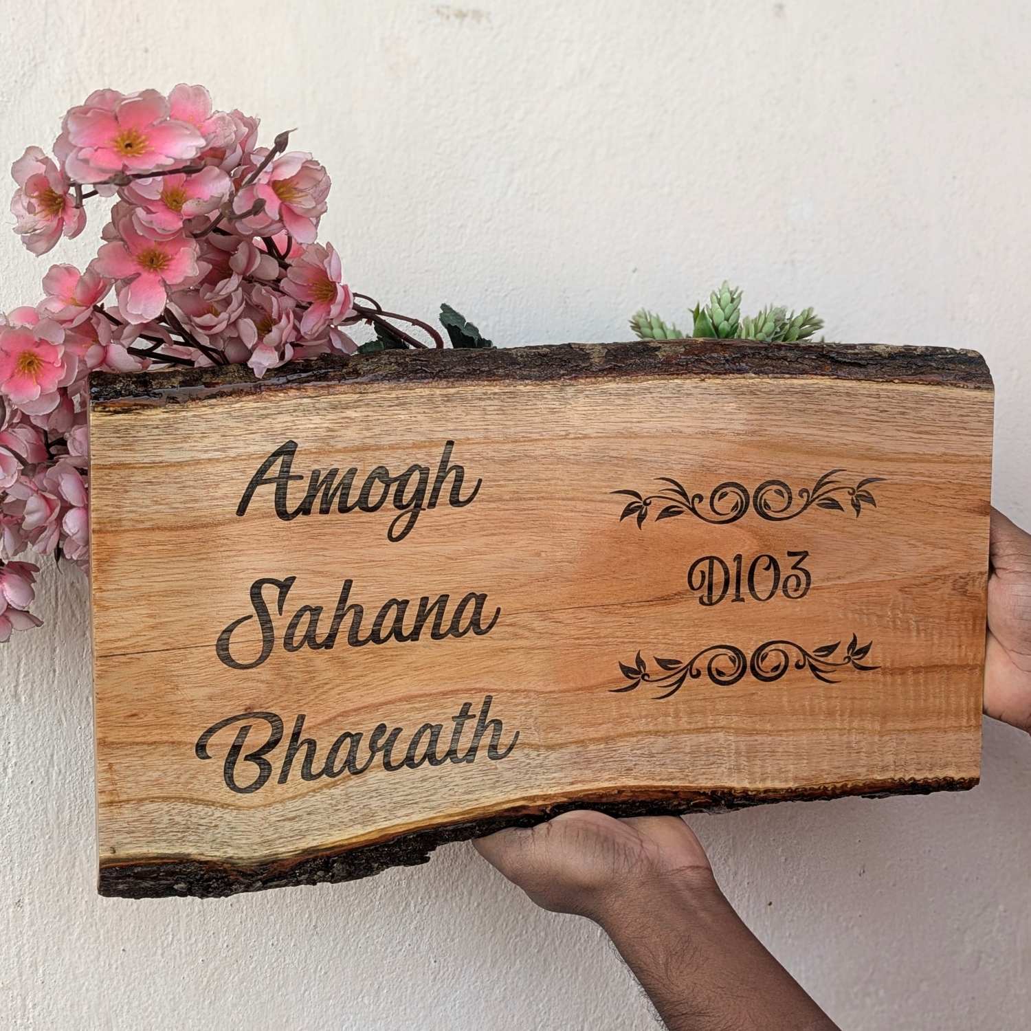 Rustic Natural Wood Name Plate with Planter | Live Edge Door Nameplate with Plant Holder - Image 6