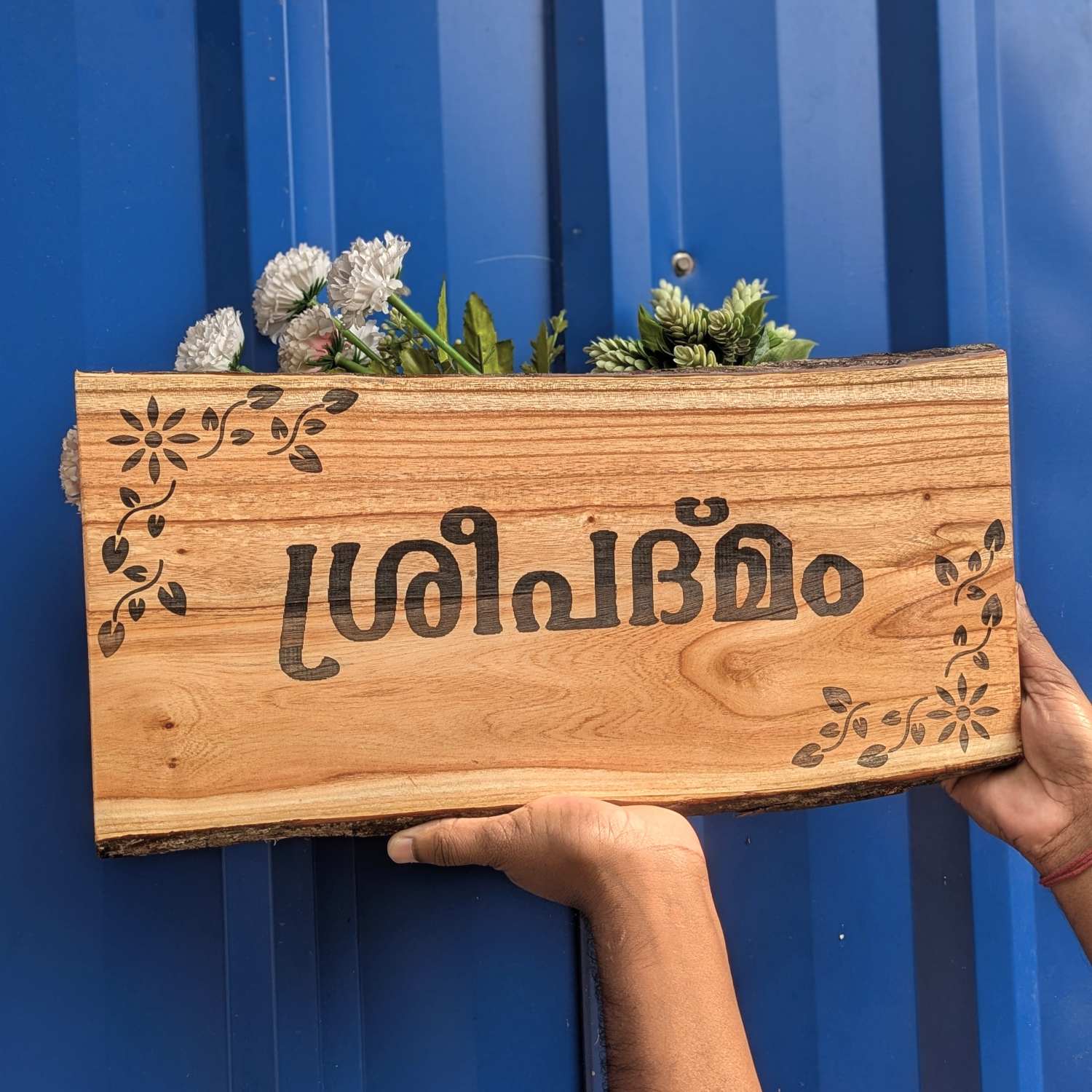 Rustic Natural Wood Name Plate with Planter | Live Edge Door Nameplate with Plant Holder - Image 8