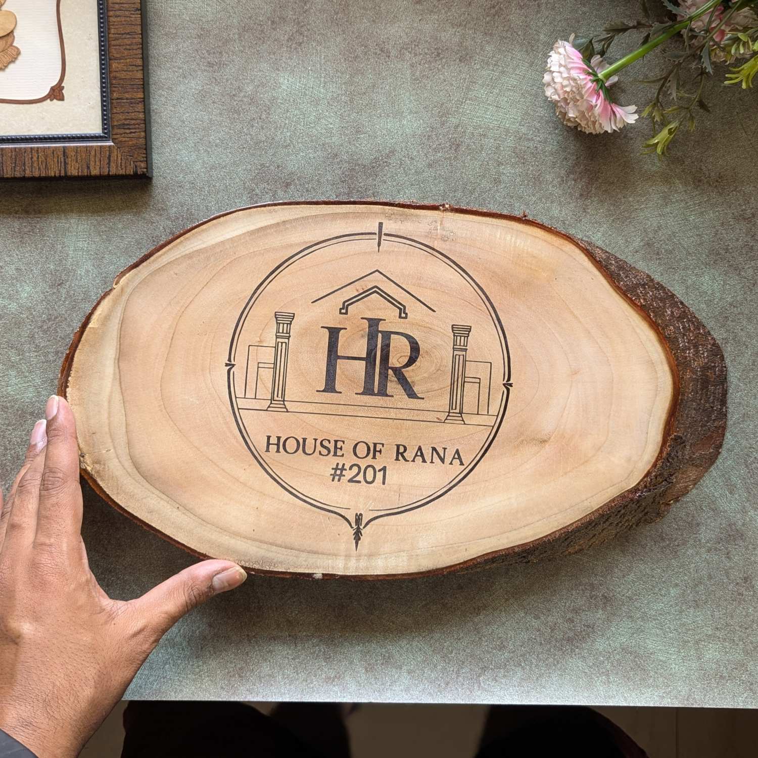 Rustic Natural Wood Logo Sign | Engraved Wood Nameplate for Office & Cafe - Image 10