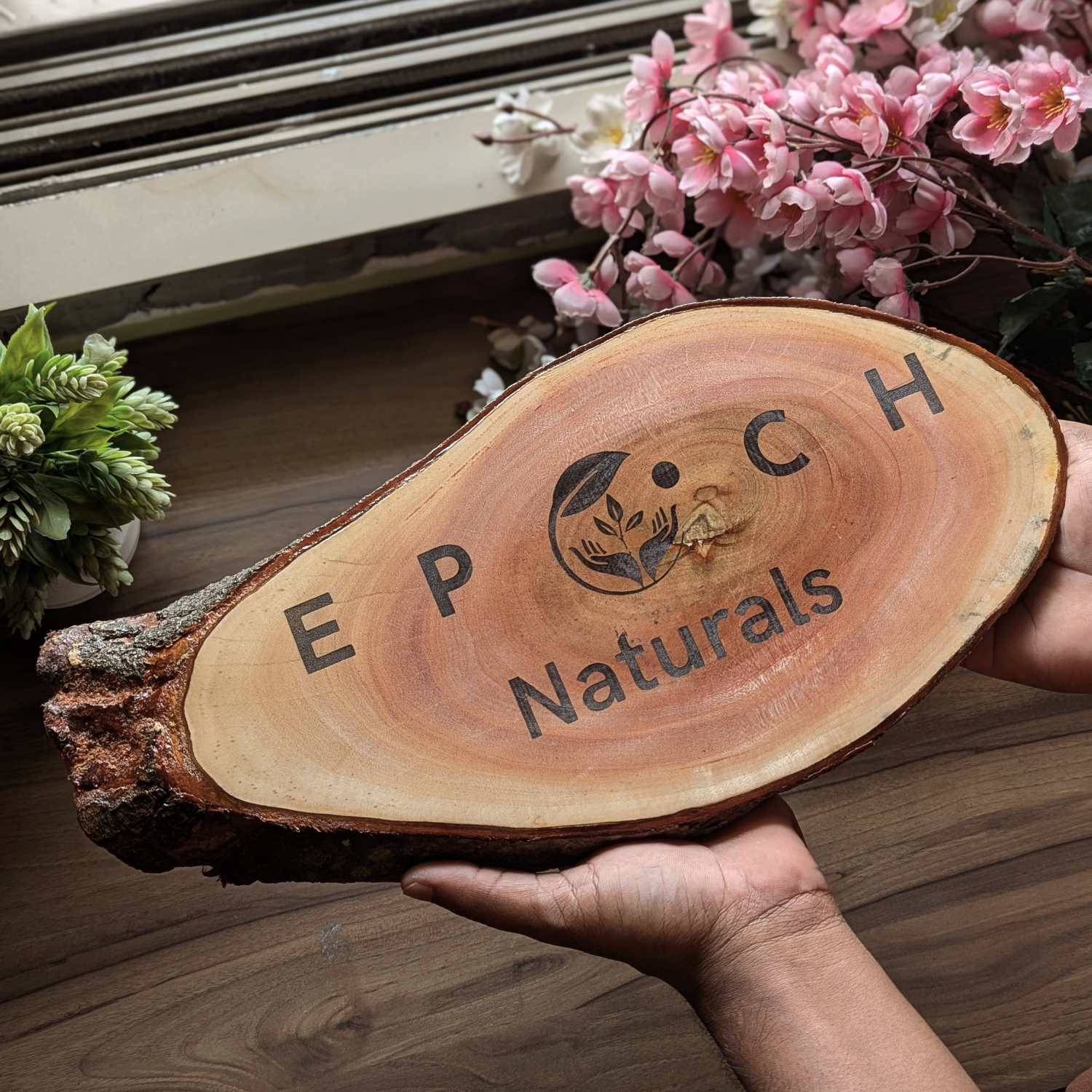 Rustic Natural Wood Logo Sign | Engraved Wood Nameplate for Office & Cafe - Image 3