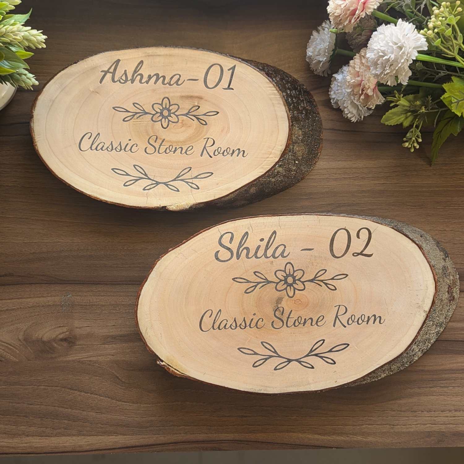 Rustic Natural Wood Logo Sign | Engraved Wood Nameplate for Office & Cafe - Image 9