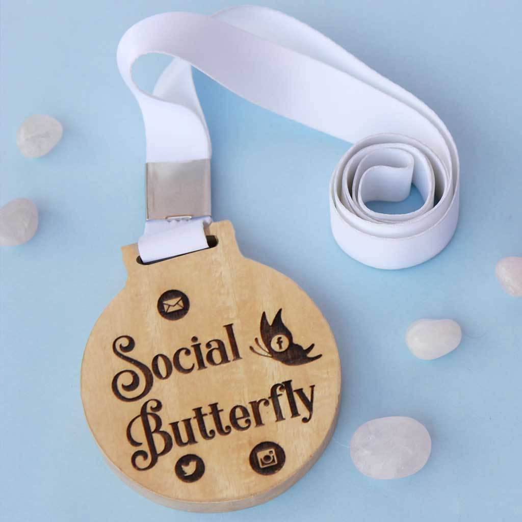 Social Butterfly Wooden Medal