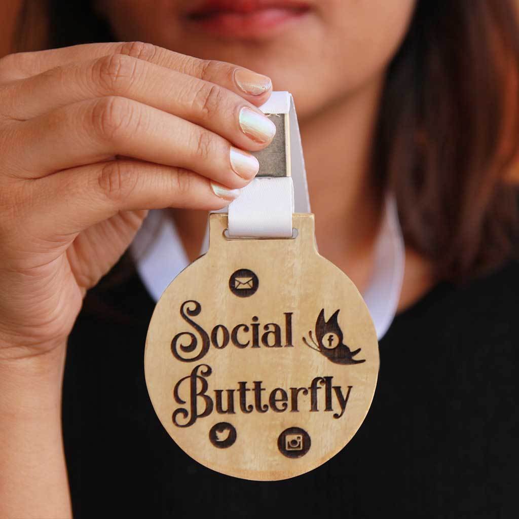 Social Butterfly Wooden Medal - Image 2