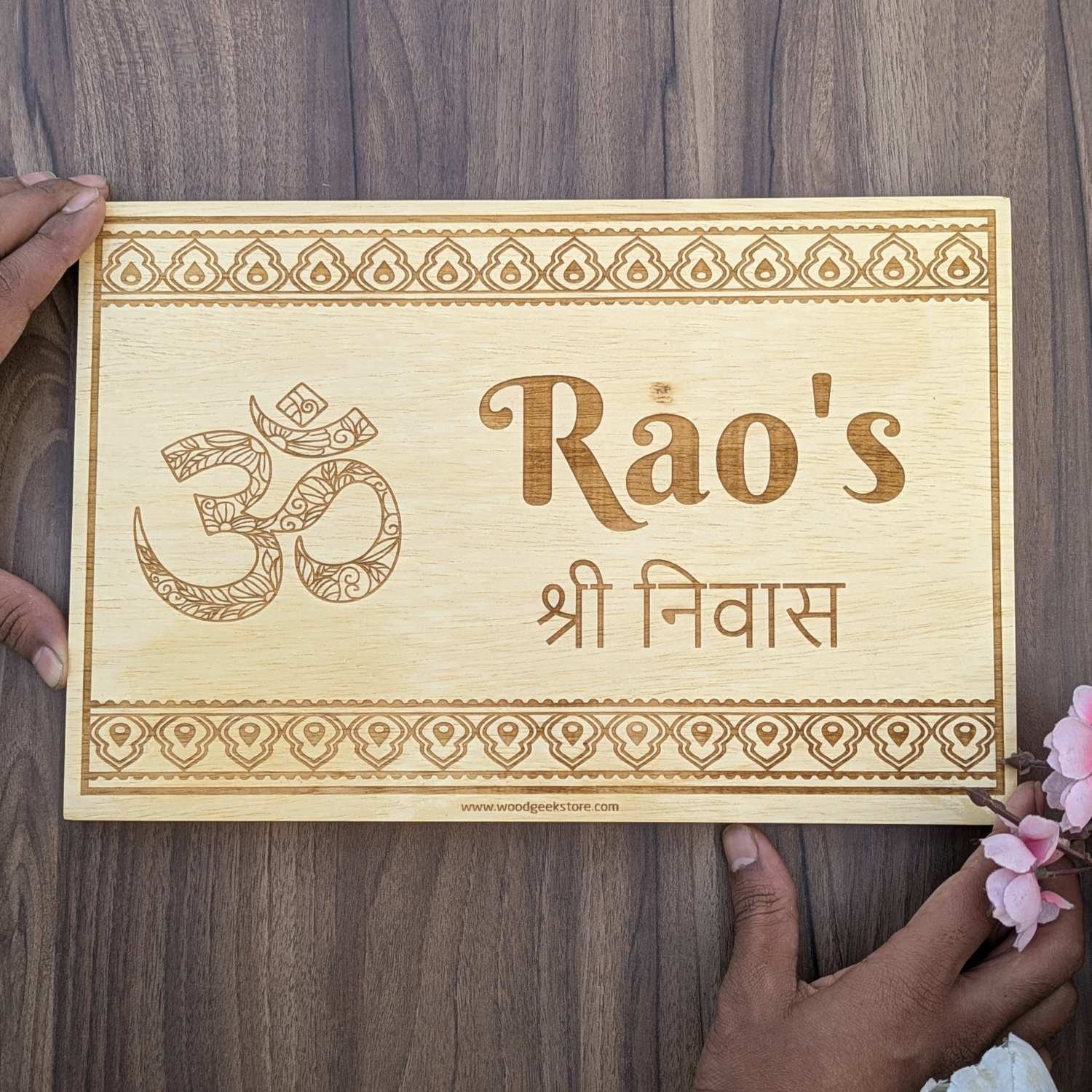 Spiritual Om Wooden Nameplate For Home | Rectangular Large Home Sign - Image 5