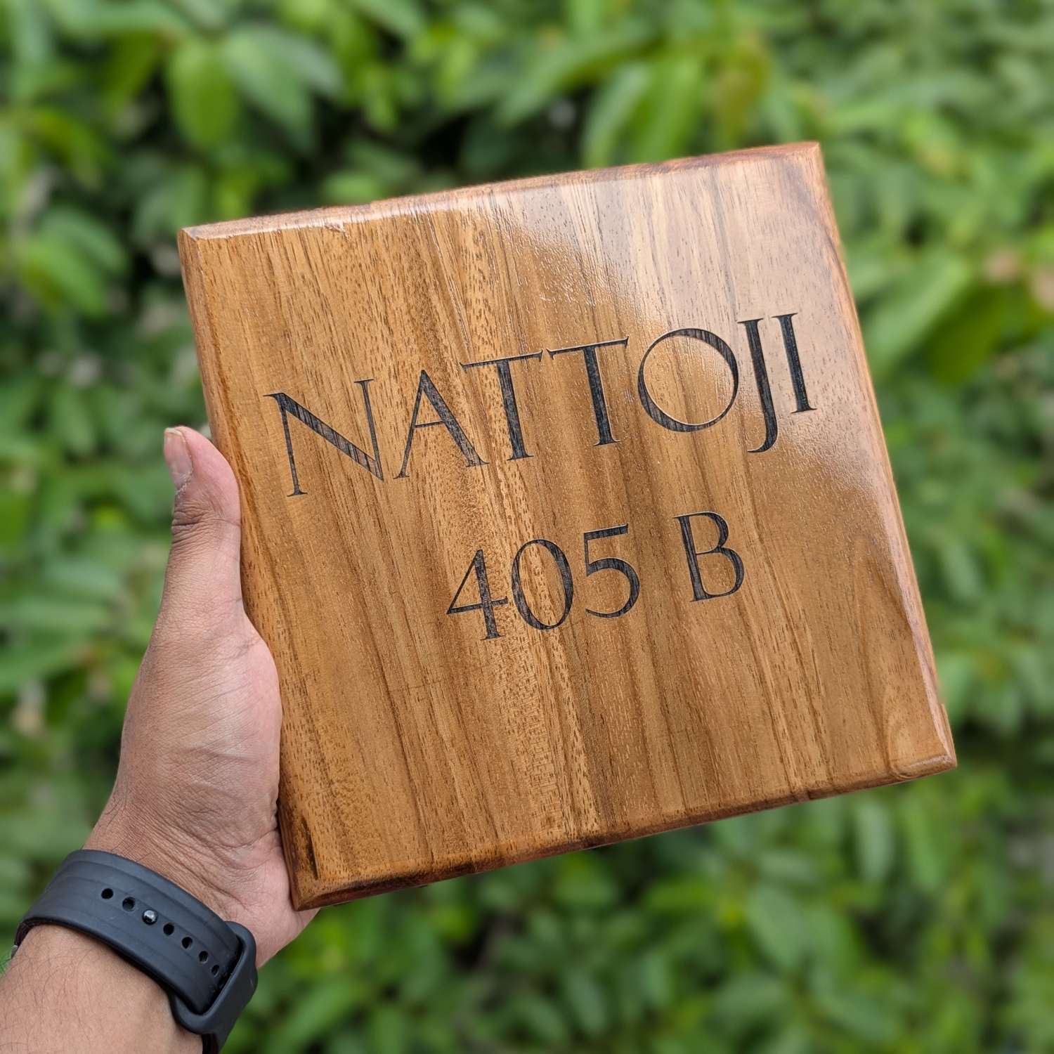 Premium Square Teak Wood Name Plate | Custom Office, Flat, or House Name Sign - Image 7
