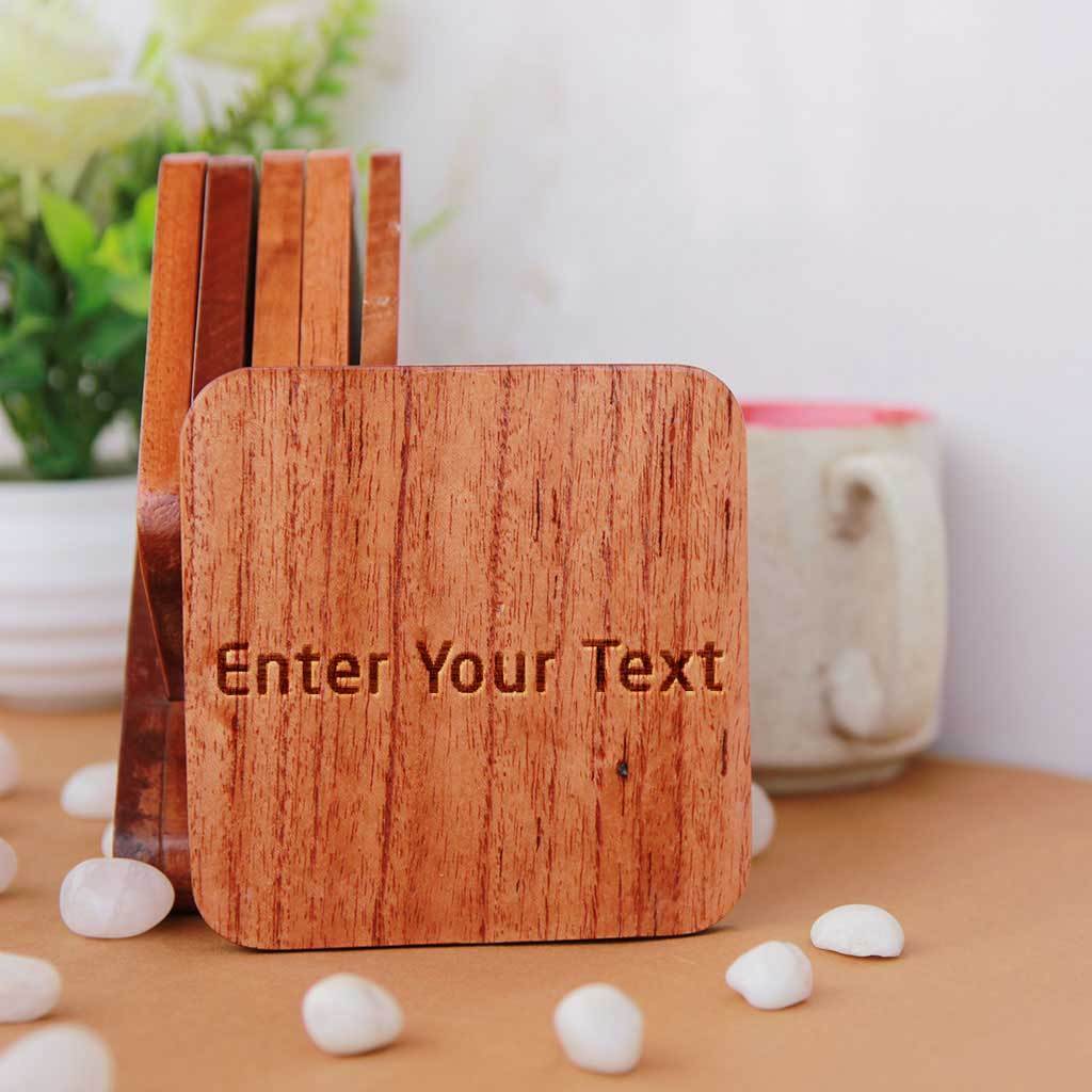 Square Wooden Coaster Set With Holder - Custom Coasters - Image 4