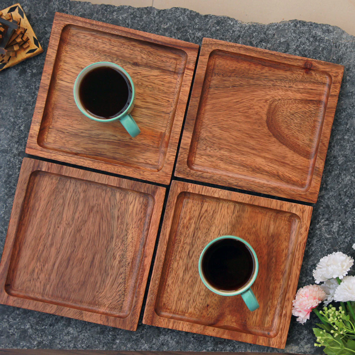 Square Wooden Serving Tray | Minimalist Wood Decorative Tray - Image 3