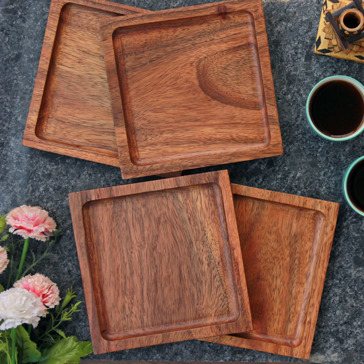Square Wooden Serving Tray | Minimalist Wood Decorative Tray - Image 4