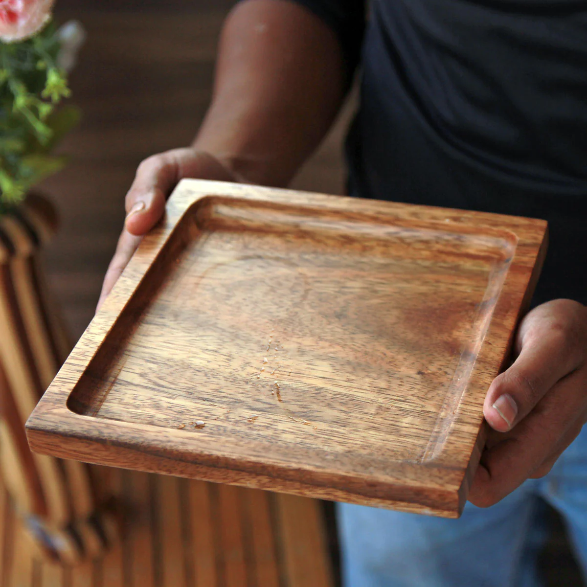 Square Wooden Serving Tray | Minimalist Wood Decorative Tray - Image 6