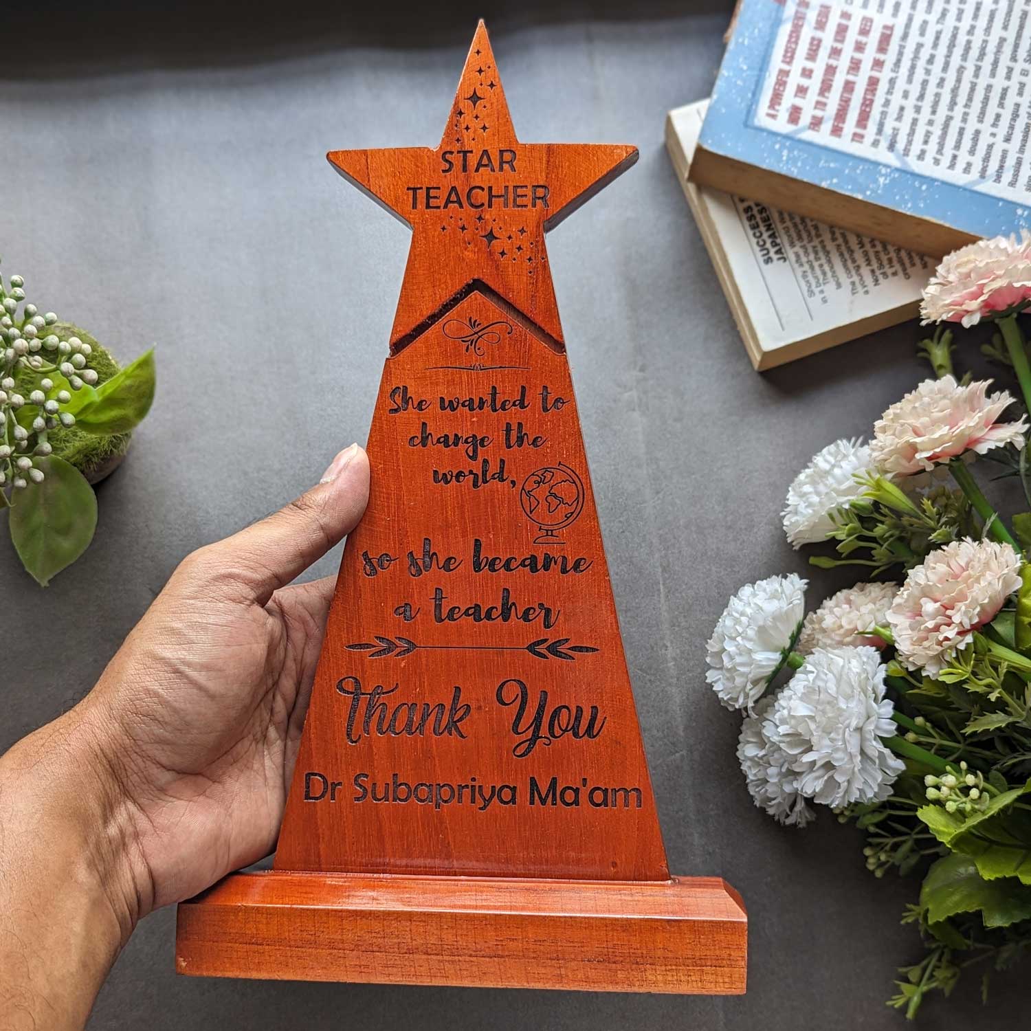 Star Teacher Wooden Trophy & Award - Image 2