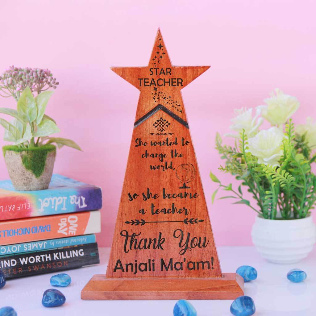 Star Teacher Wooden Trophy & Award - Image 3