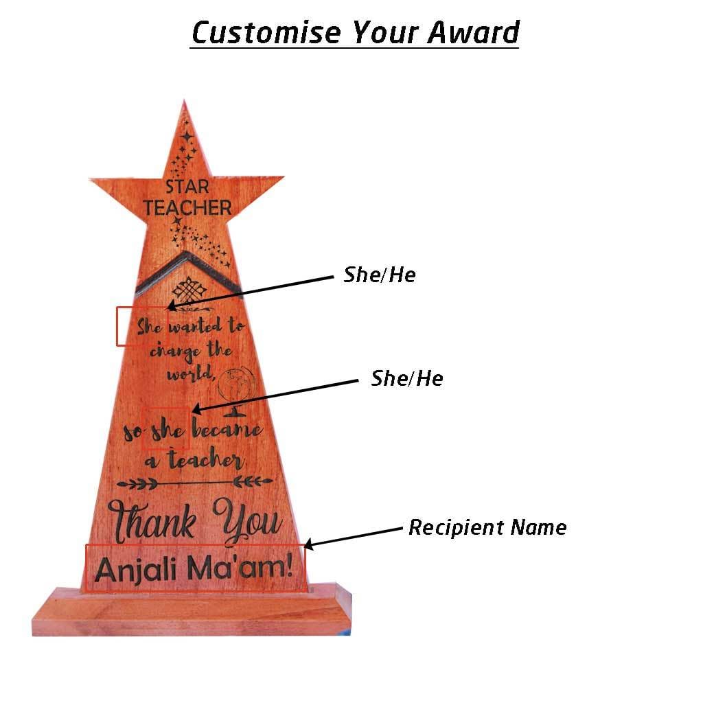 Star Teacher Wooden Trophy & Award - Image 4