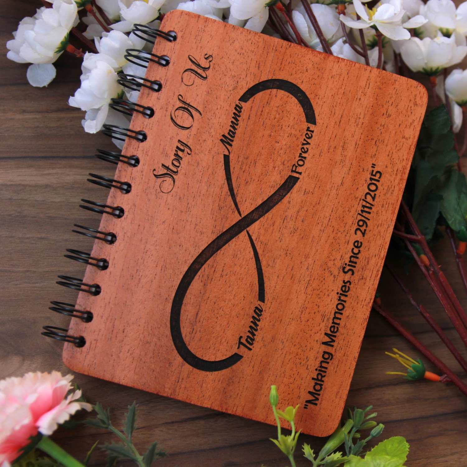 Story of Us, Making Memories Till Infinity – Personalized Romantic Wood Diary - Image 2
