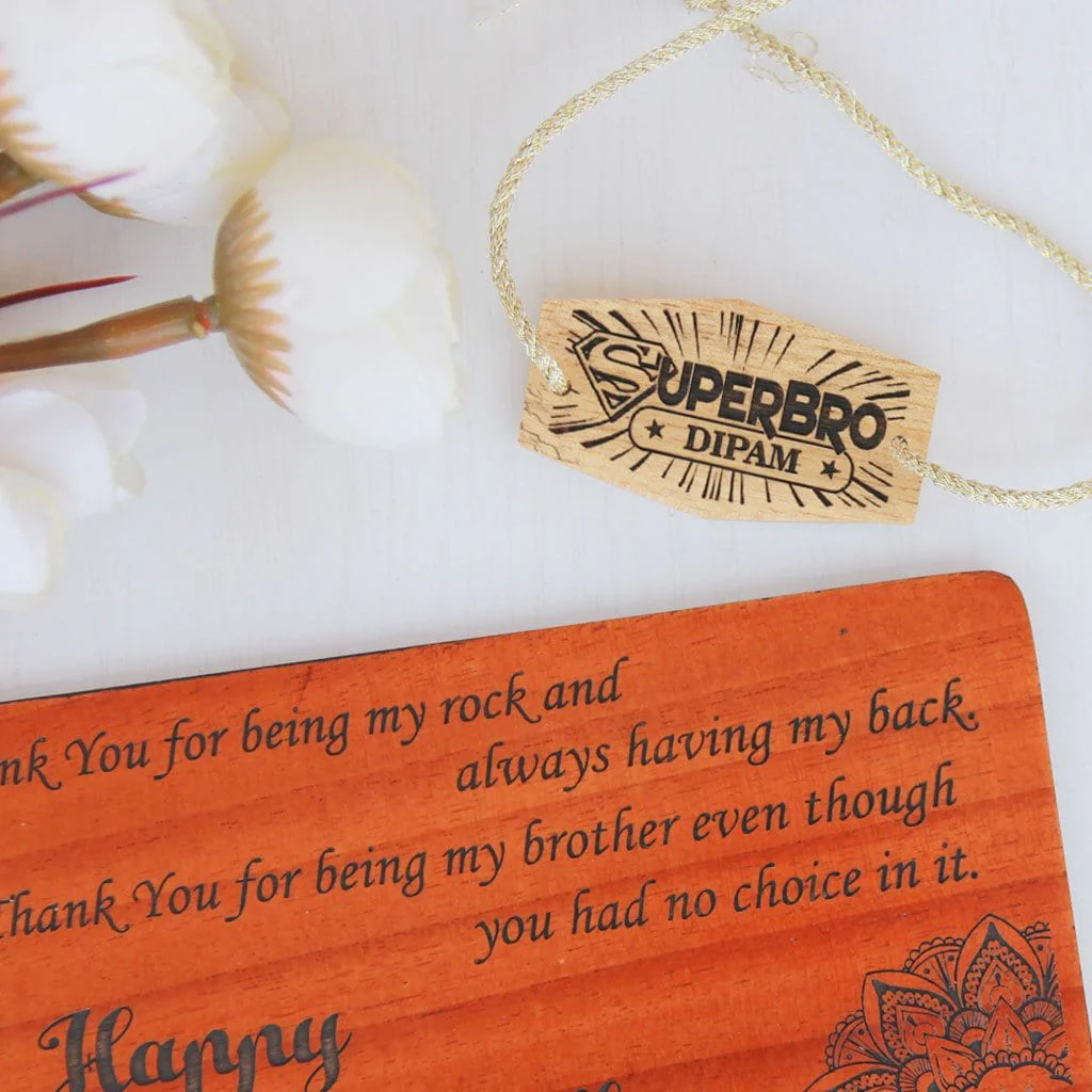 SuperBro Personalised Wooden Rakhi & Greeting Card