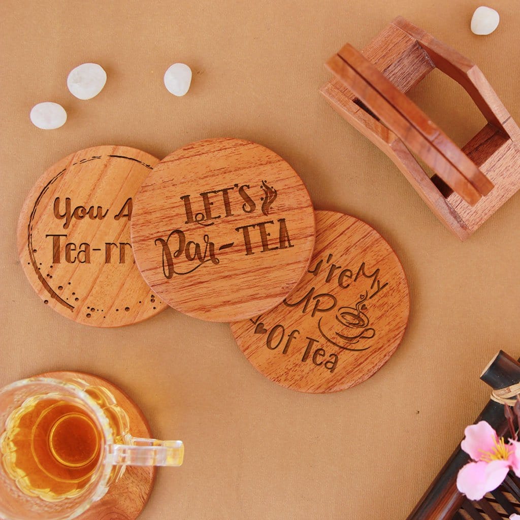 Tea Coasters - Wooden Coaster Set With Holder - Image 2