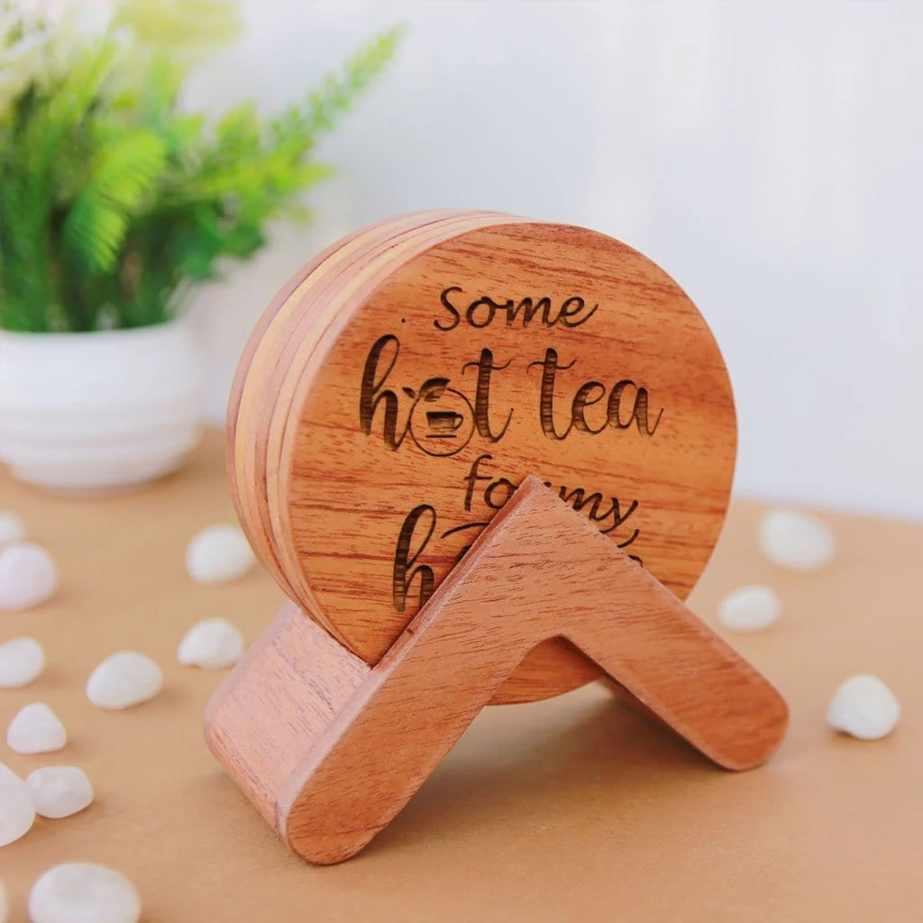 Tea Coasters - Wooden Coaster Set With Holder - Image 4