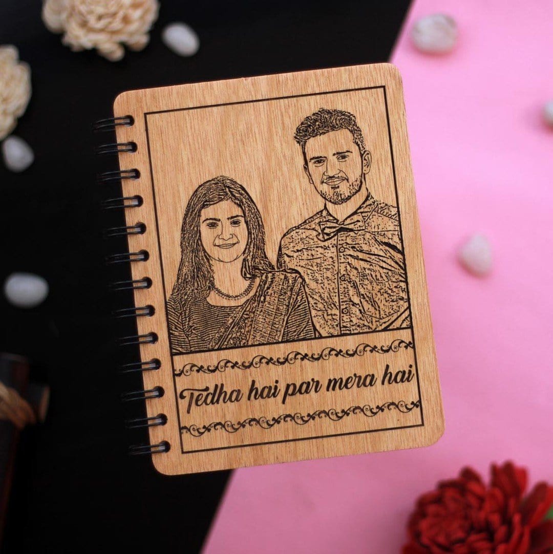 Tedha Hai Par Mera Hai - Personalised funny couple wooden notebook
