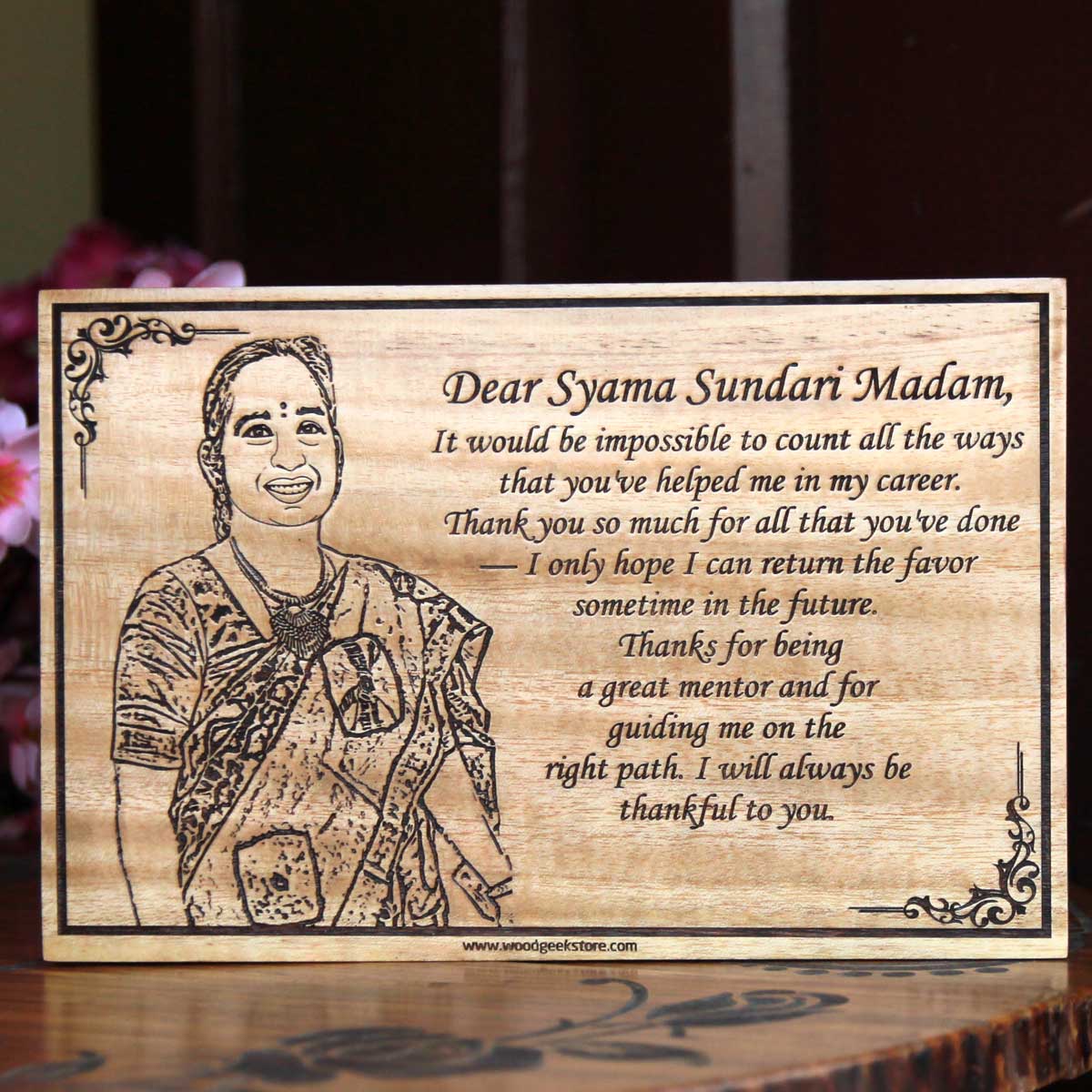 Thank You Gift For Mentor & Teacher - Engraved Wooden Photo Frame