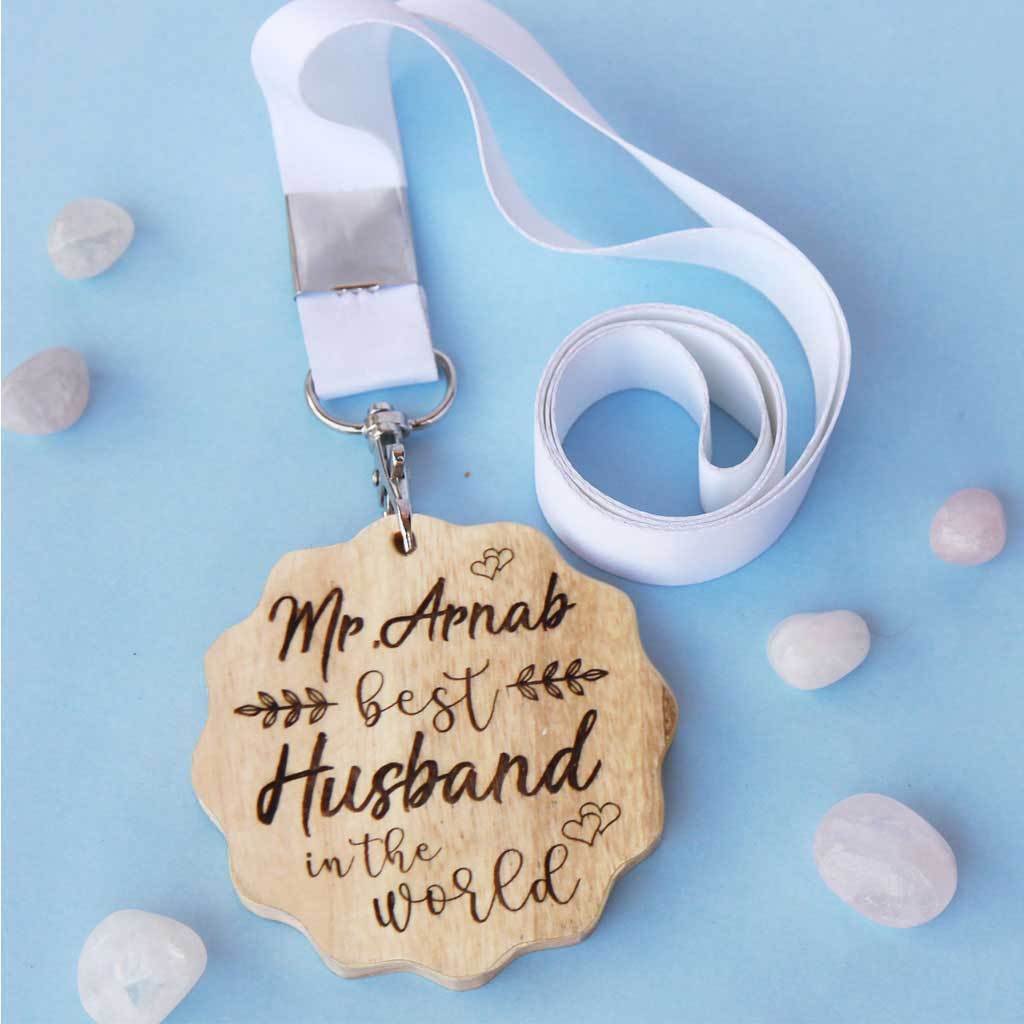 Best Husband In The World Wooden Medal