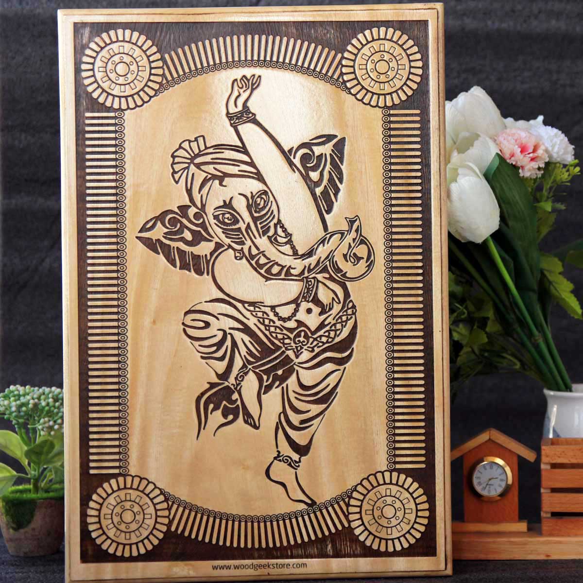 The Dancing Ganesha Carved Wooden Poster - Image 3