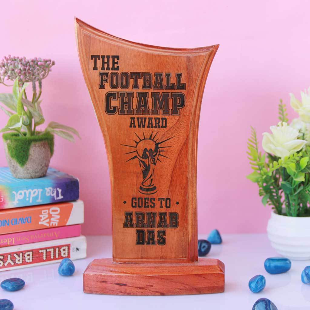 The Football Champ Wooden Award Standee