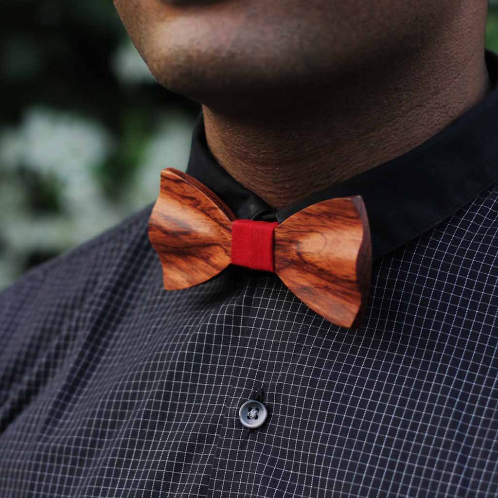 The Mukherjee - Red Wooden Bow Tie - Image 2