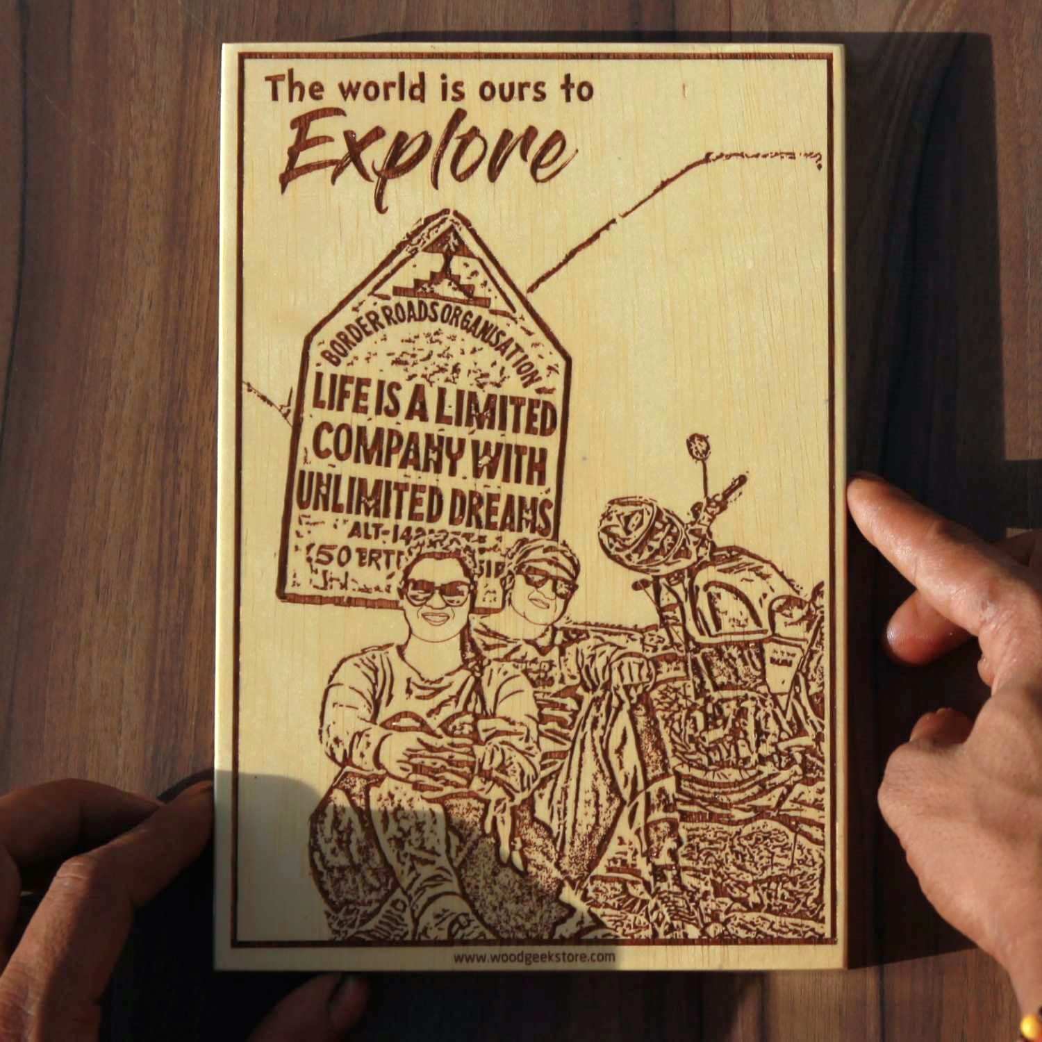 The World Is Ours to Explore – Personalized Travel-Themed Engraved Wood Frame - Image 3