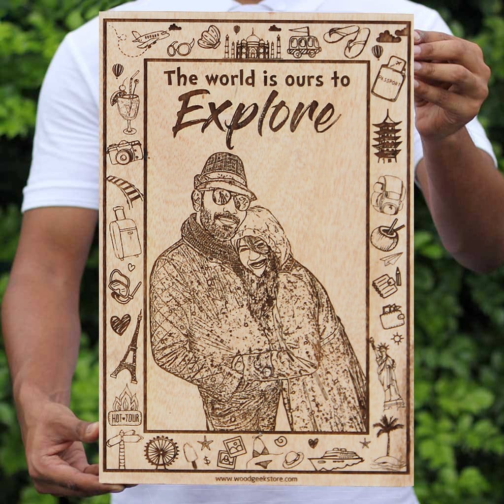 The World Is Ours to Explore – Personalized Travel-Themed Engraved Wood Frame - Image 5
