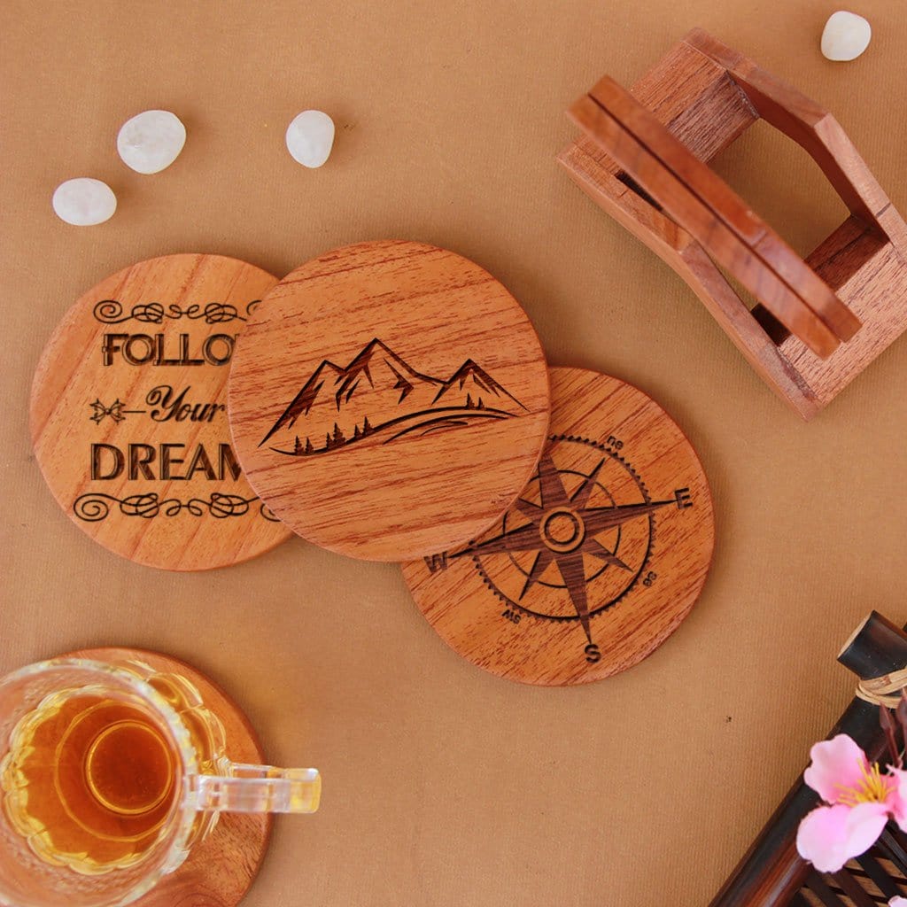 Travel Coasters - Wooden Coaster Set With Holder - Image 2