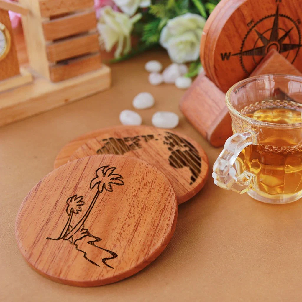 Travel Coasters - Wooden Coaster Set With Holder - Image 3