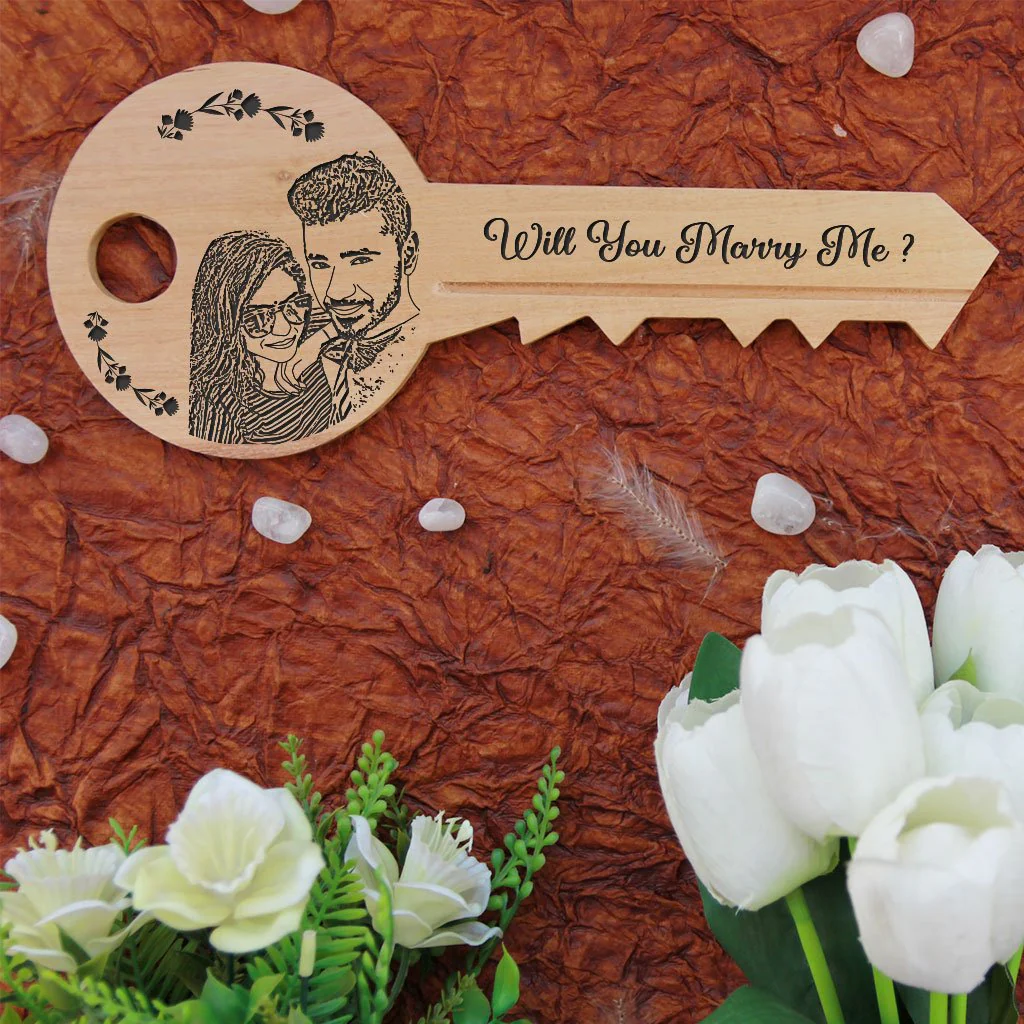 Will You Marry Me : Key-Shaped Wooden Sign