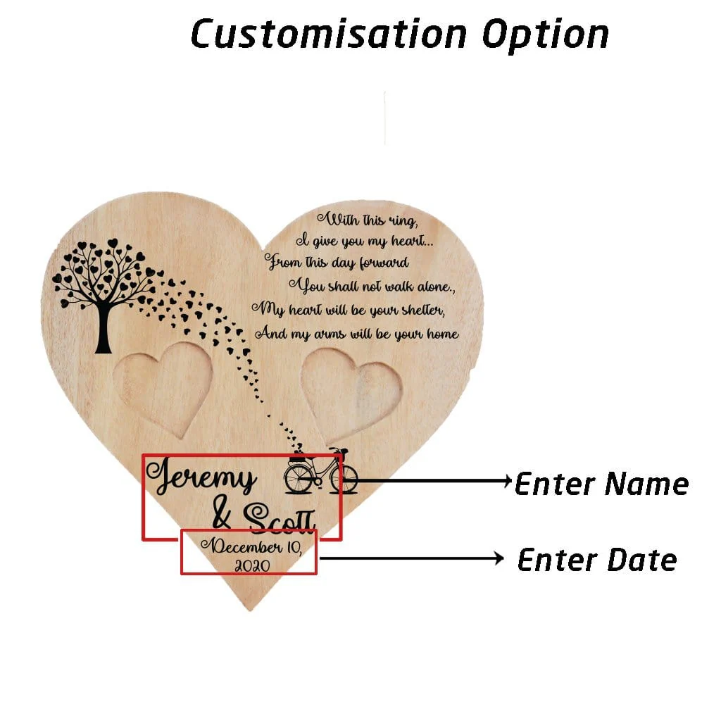 With This Ring Heart Ring Holder - Wooden Wedding Ring Holder & Engagement Tray - Image 3