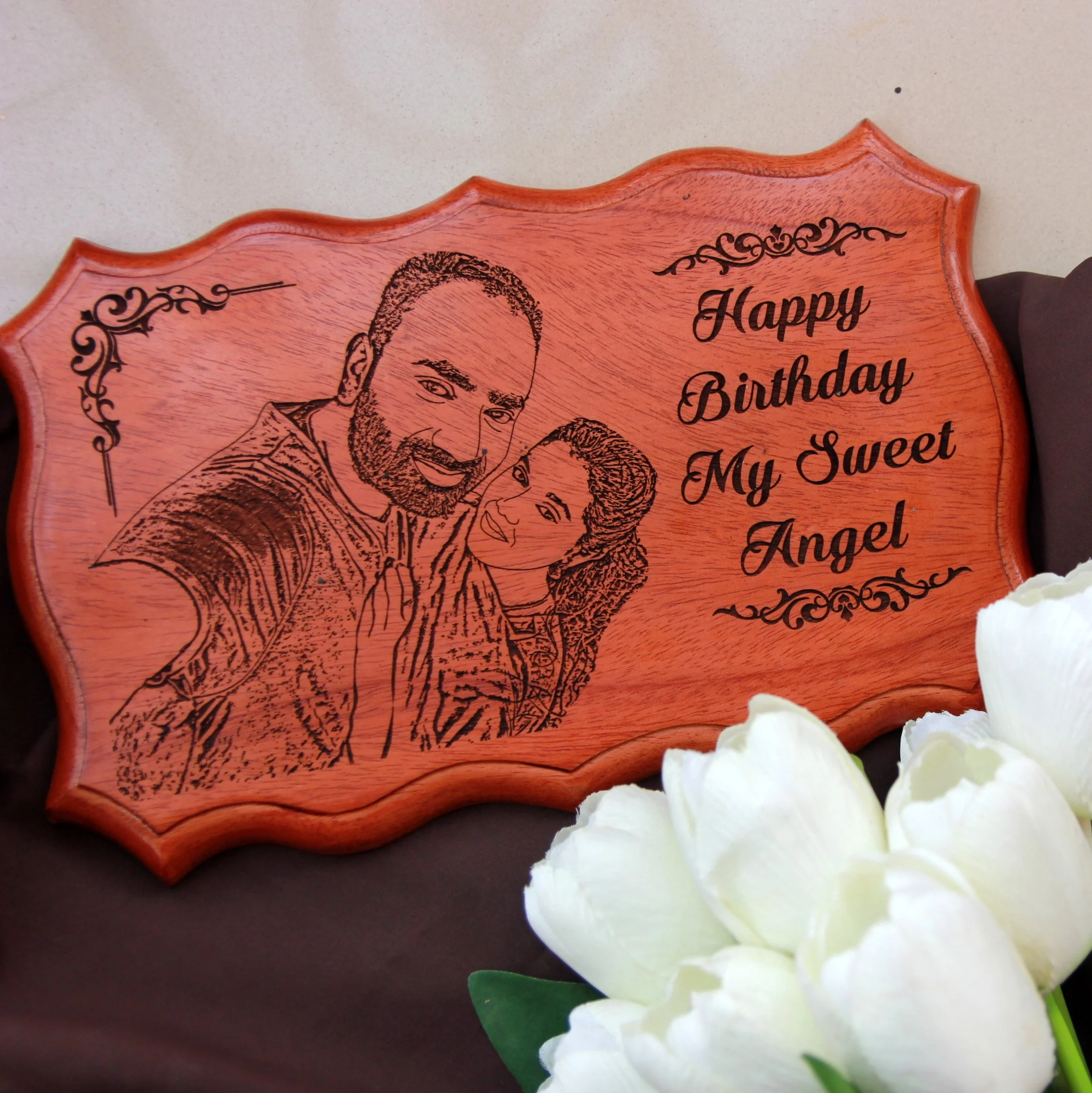 Wood Sign With Photo Engraving On Wood And A Birthday Message