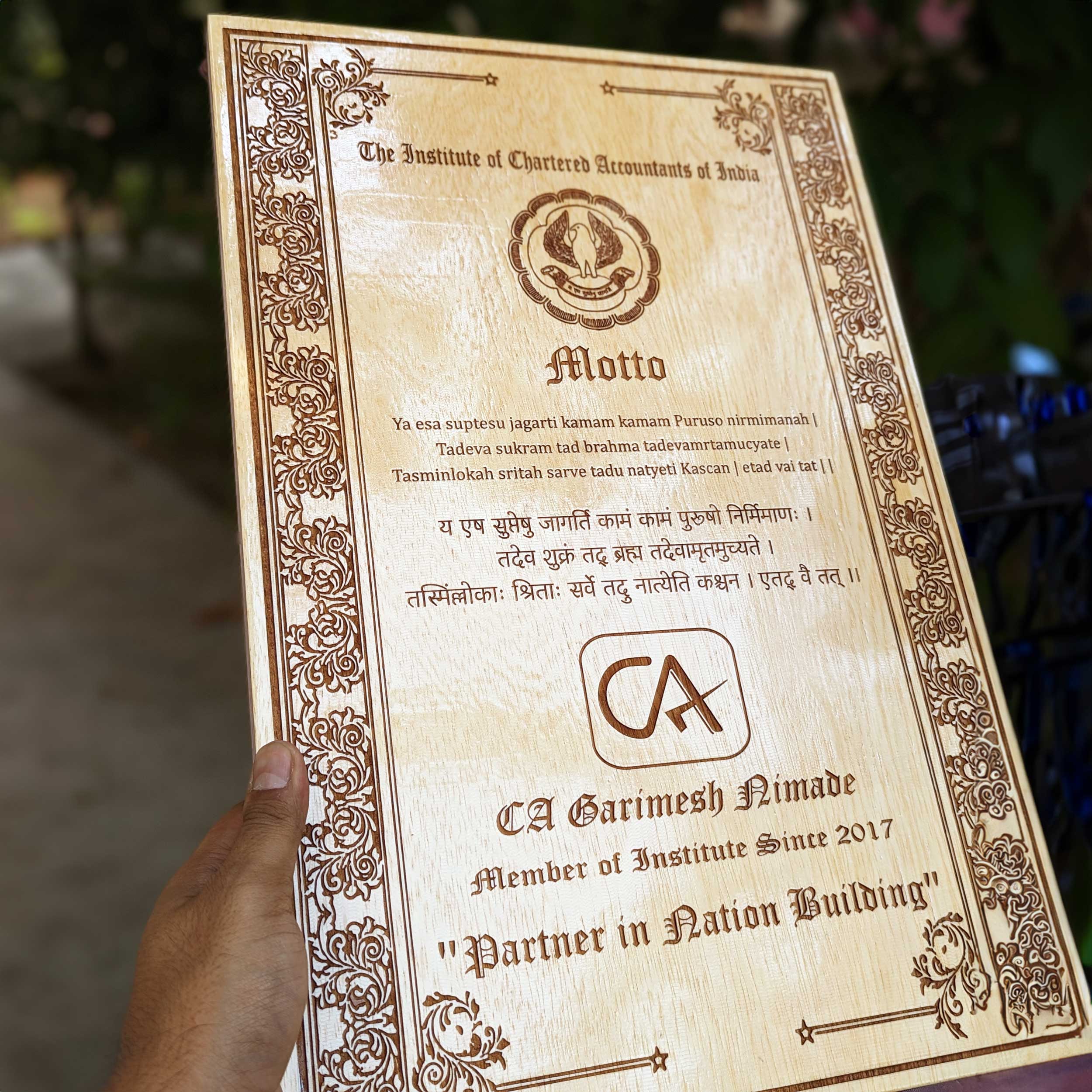 Wooden Certificate Of Membership For Chartered Accountants | CA Certificate - Image 2