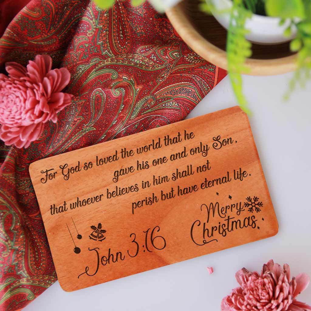 Personalized Merry Christmas Card: Set Of Wooden Christmas Cards - Image 2